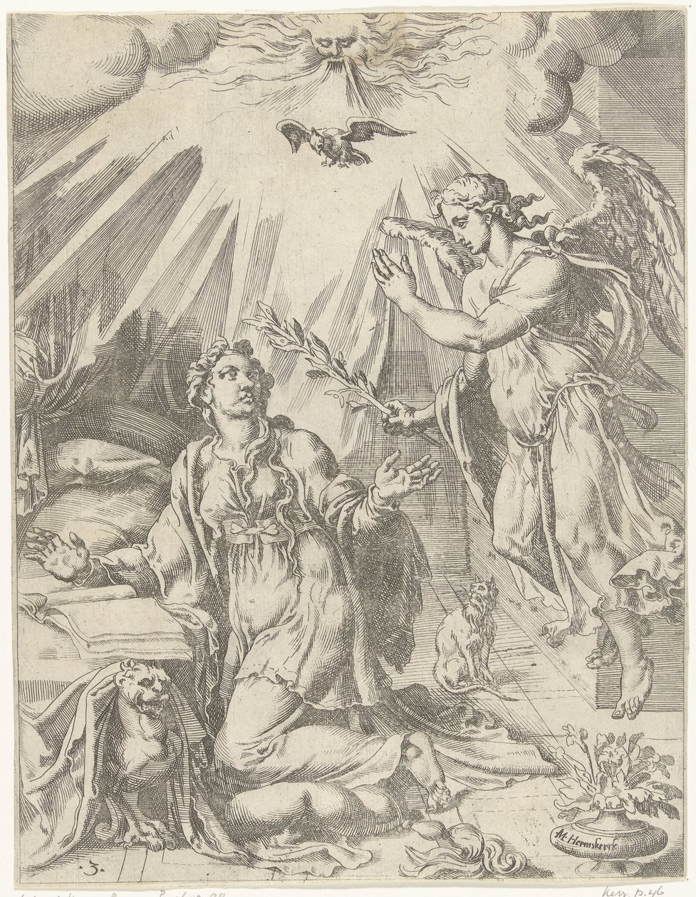 Ilmoitus Ihmiskunnan lankeemus ja lunastus Kristuksen elämän ja kärsimyksen kautta (sarjan nimi) tekijältä Dirck Volckertsz. Coornhert (attributed to)