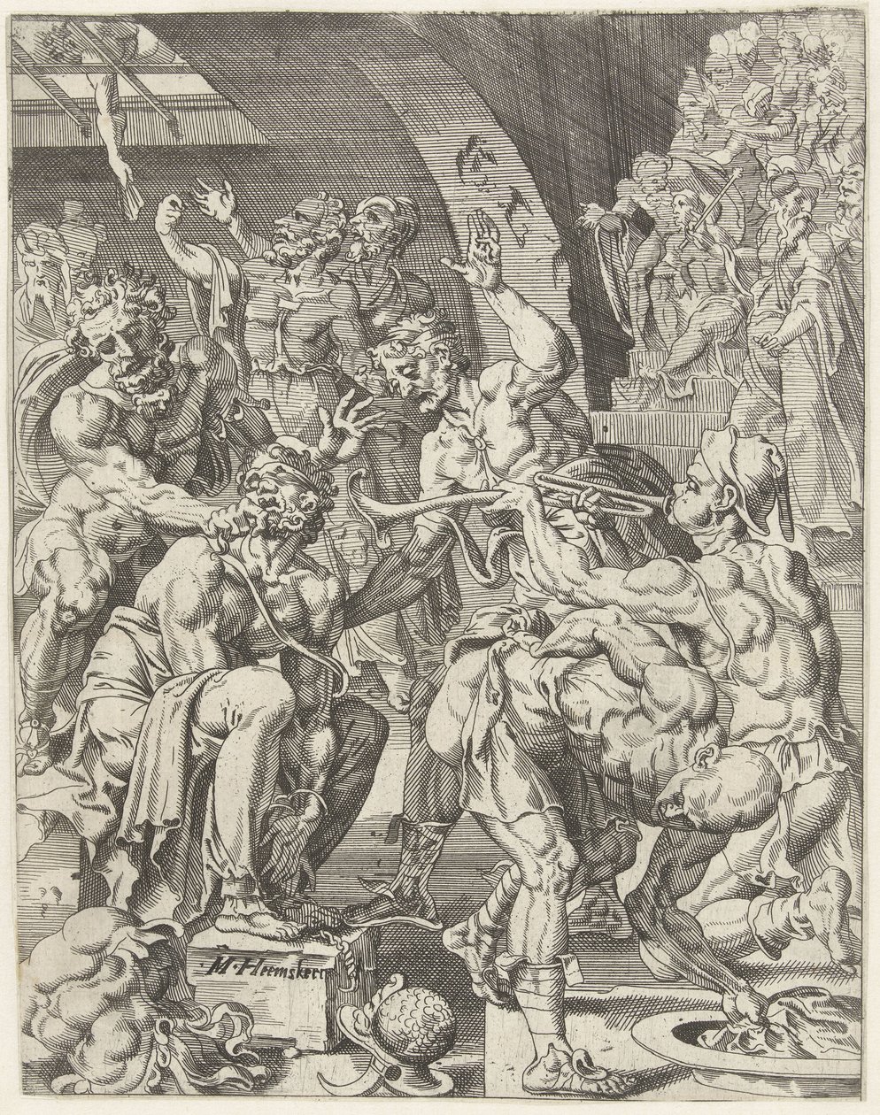 Kristuksen pilkkaaminen Ihmiskunnan lankeemus ja lunastus Kristuksen elämän ja kärsimyksen kautta (sarjan nimi) tekijältä Dirck Volckertsz. Coornhert (attributed to)