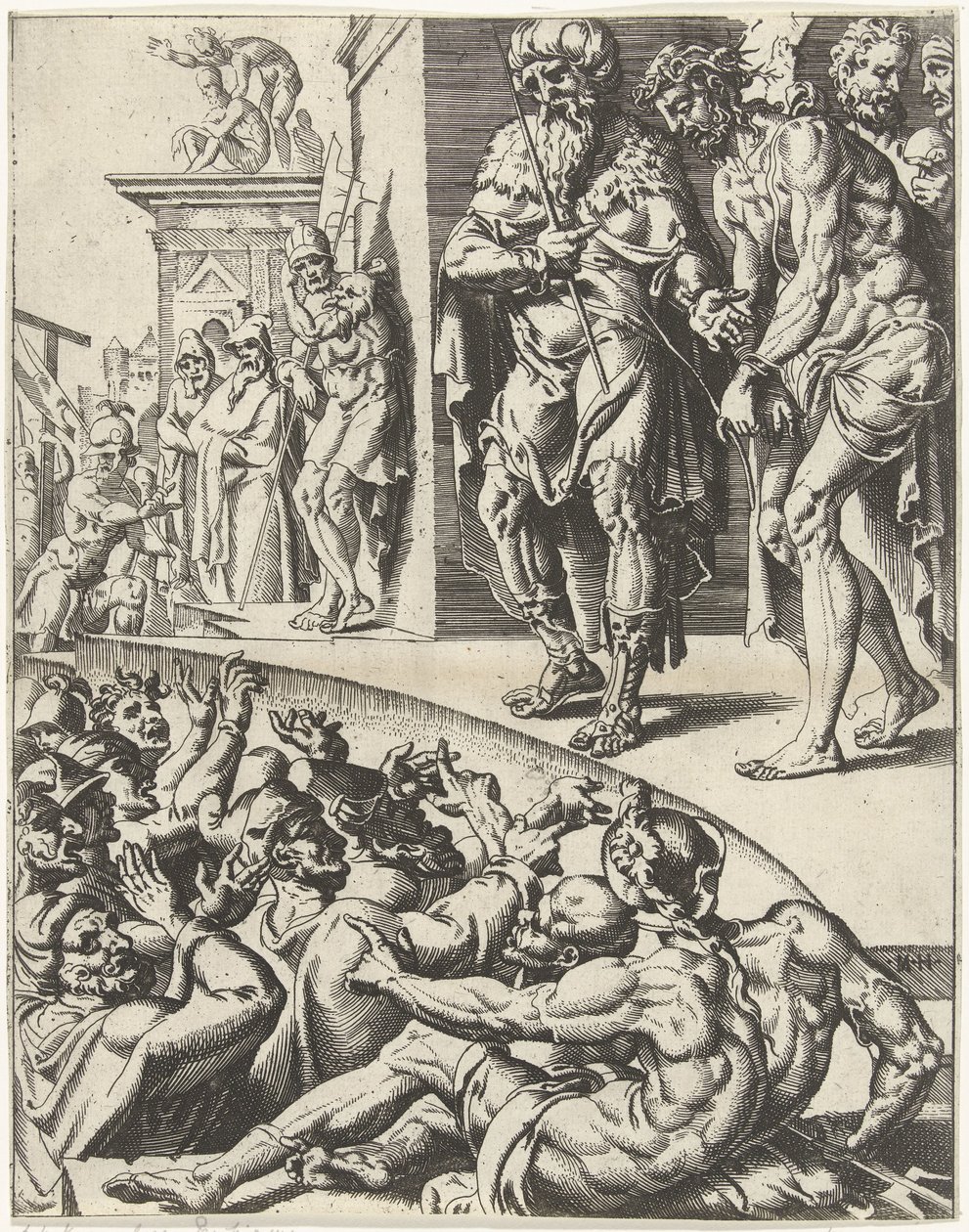 Ecce Homo Ihmiskunnan lankeemus ja lunastus Kristuksen elämän ja kärsimyksen kautta (sarjan nimi) tekijältä Dirck Volckertsz. Coornhert (attributed to)