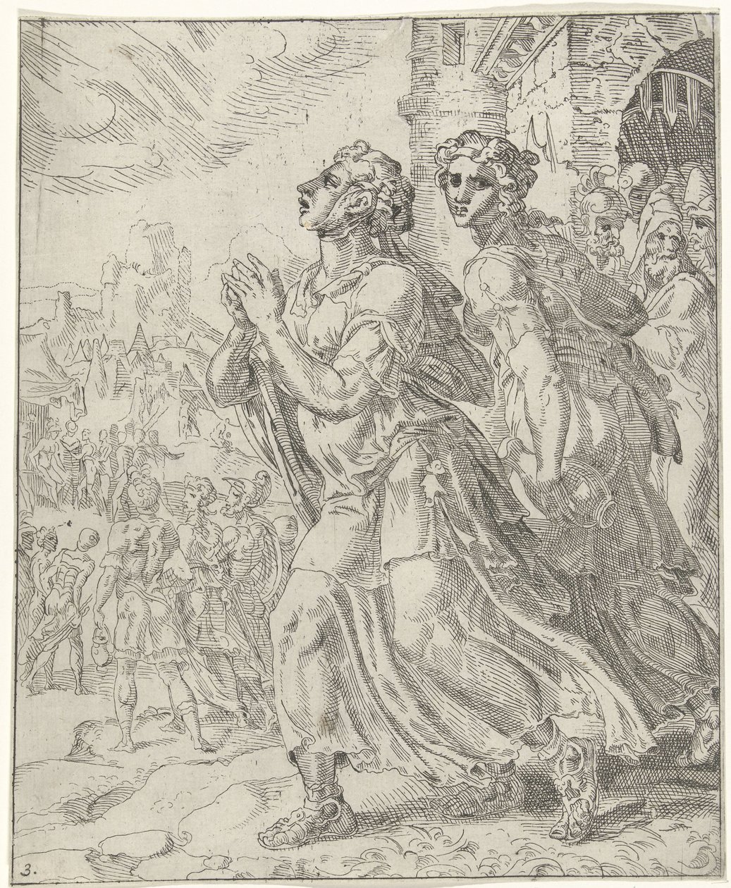 Judith ja hänen palvelijansa lähtevät Bethuliasta Judit ja Holofernes (sarjan nimi) tekijältä Dirck Volckertsz. Coornhert (attributed to)