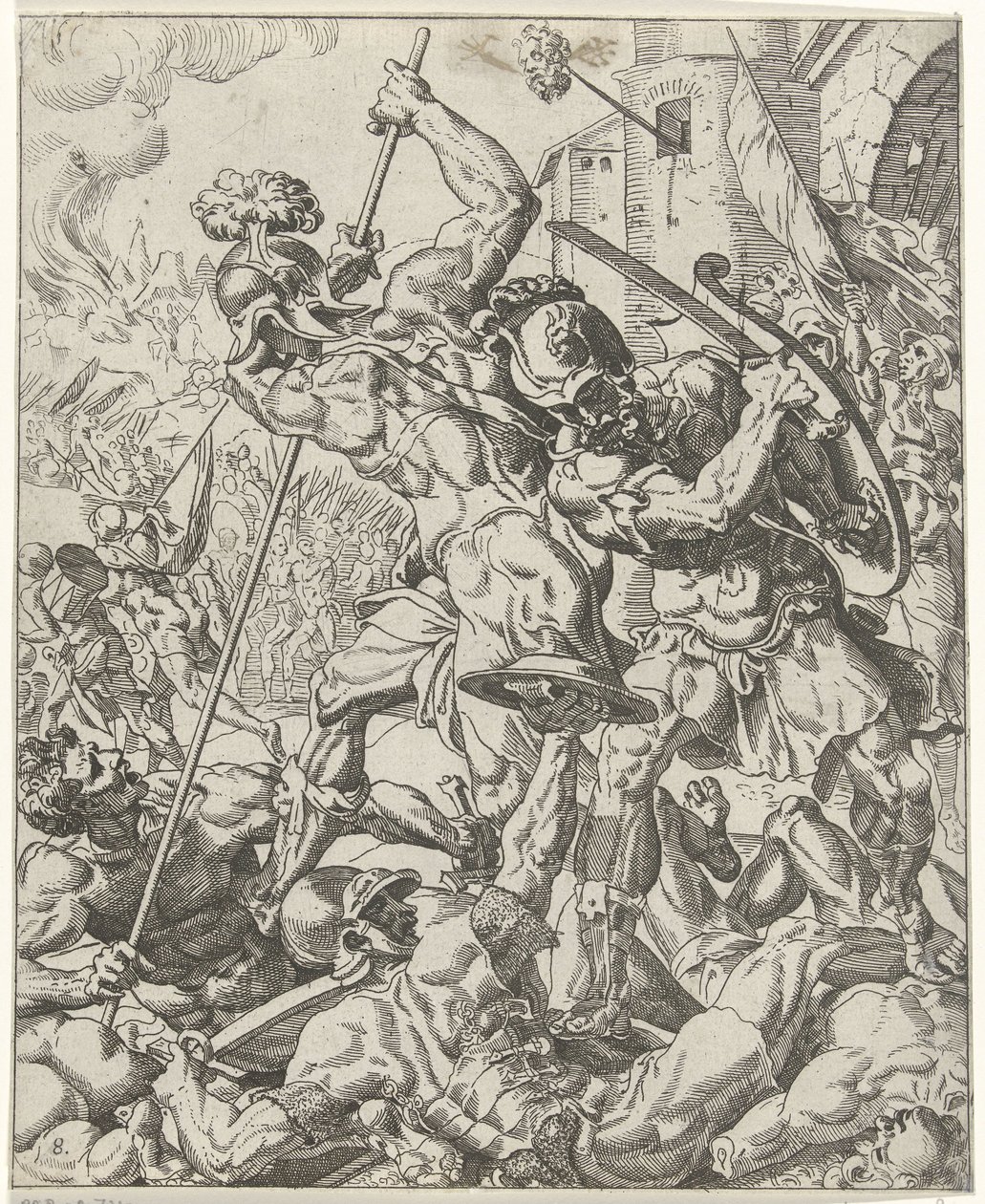 Assyrian armeijan lento Judit ja Holofernes (sarjan nimi) tekijältä Dirck Volckertsz. Coornhert (attributed to)
