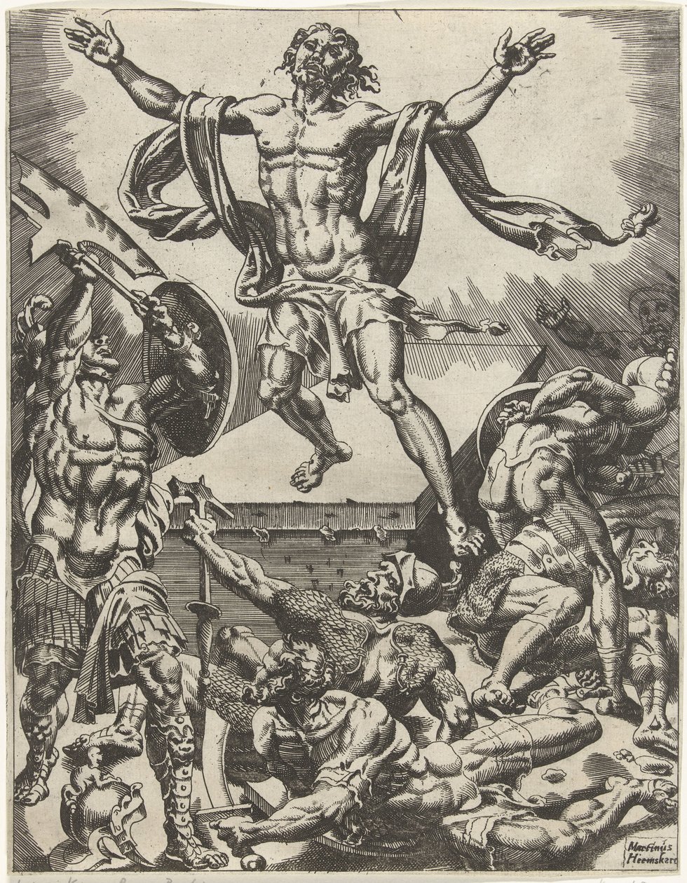 Kristuksen ylösnousemus Ihmiskunnan lankeemus ja lunastus Kristuksen elämän ja kärsimyksen kautta (sarjan nimi) tekijältä Dirck Volckertsz. Coornhert (attributed to)