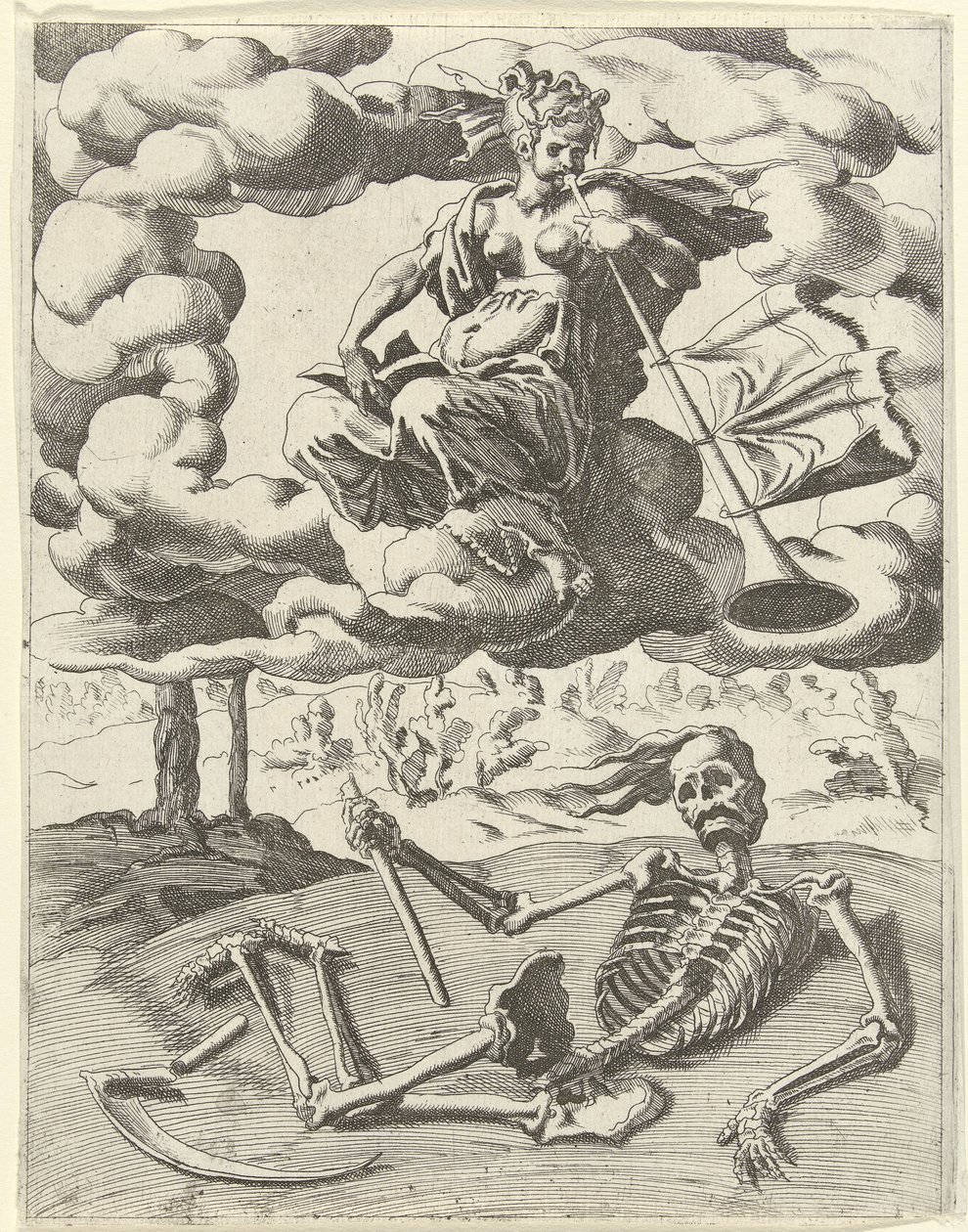 Maine voittaa kuoleman Triumphs of Petrarch (sarjan nimi) tekijältä Dirck Volckertsz. Coornhert (possibly)