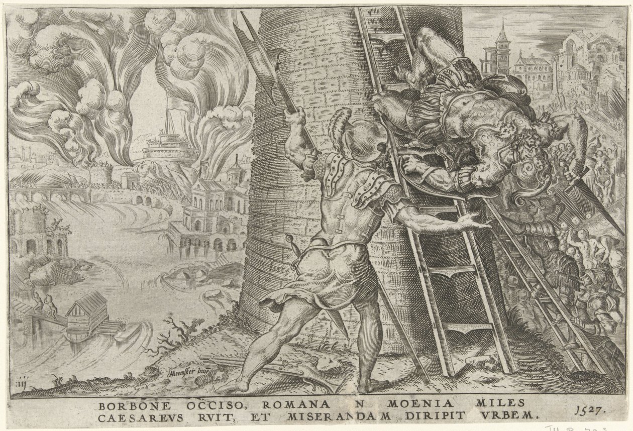Rooman myrsky, 1527 Overwinningen van Karel V (sarjan nimi) Kaarle Suuri V. imp. valita. max. voitto, tärkein monista (sarjan nimi) tekijältä Dirck Volckertsz. Coornhert