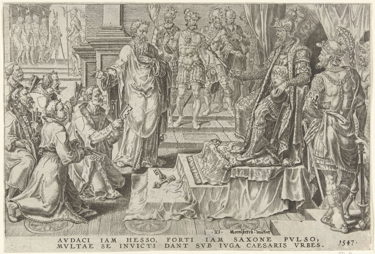 Kuuden saksalaisen kaupungin alistaminen 1547 Kaarle V:n voitot (sarjan nimi) Divi Caroli. v. imp. valita. max. victoriae, ex multis praecipuae (sarjan nimi) tekijältä Dirck Volckertsz. Coornhert