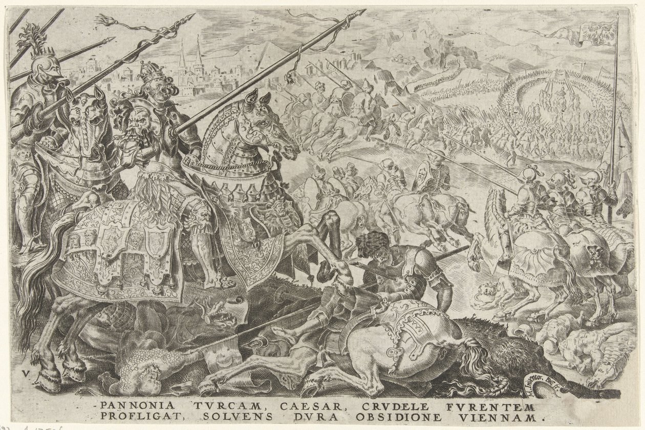 Wienin reliefi, 1529 Kaarle V:n voitot (sarjan nimi) Divi Caroli. v. imp. valita. max. victoriae, ex multis praecipuae (sarjan nimi) tekijältä Dirck Volckertsz. Coornhert