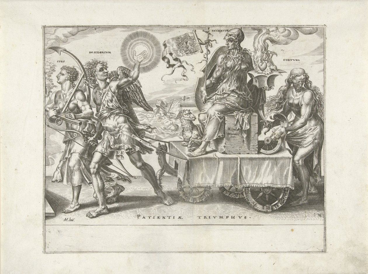 Kärsivällisyyden voitto (Patientia) Triumph of Patience (sarjan nimi) Patientiae Trivmphvs (sarjan nimi) tekijältä Dirck Volckertsz. Coornhert