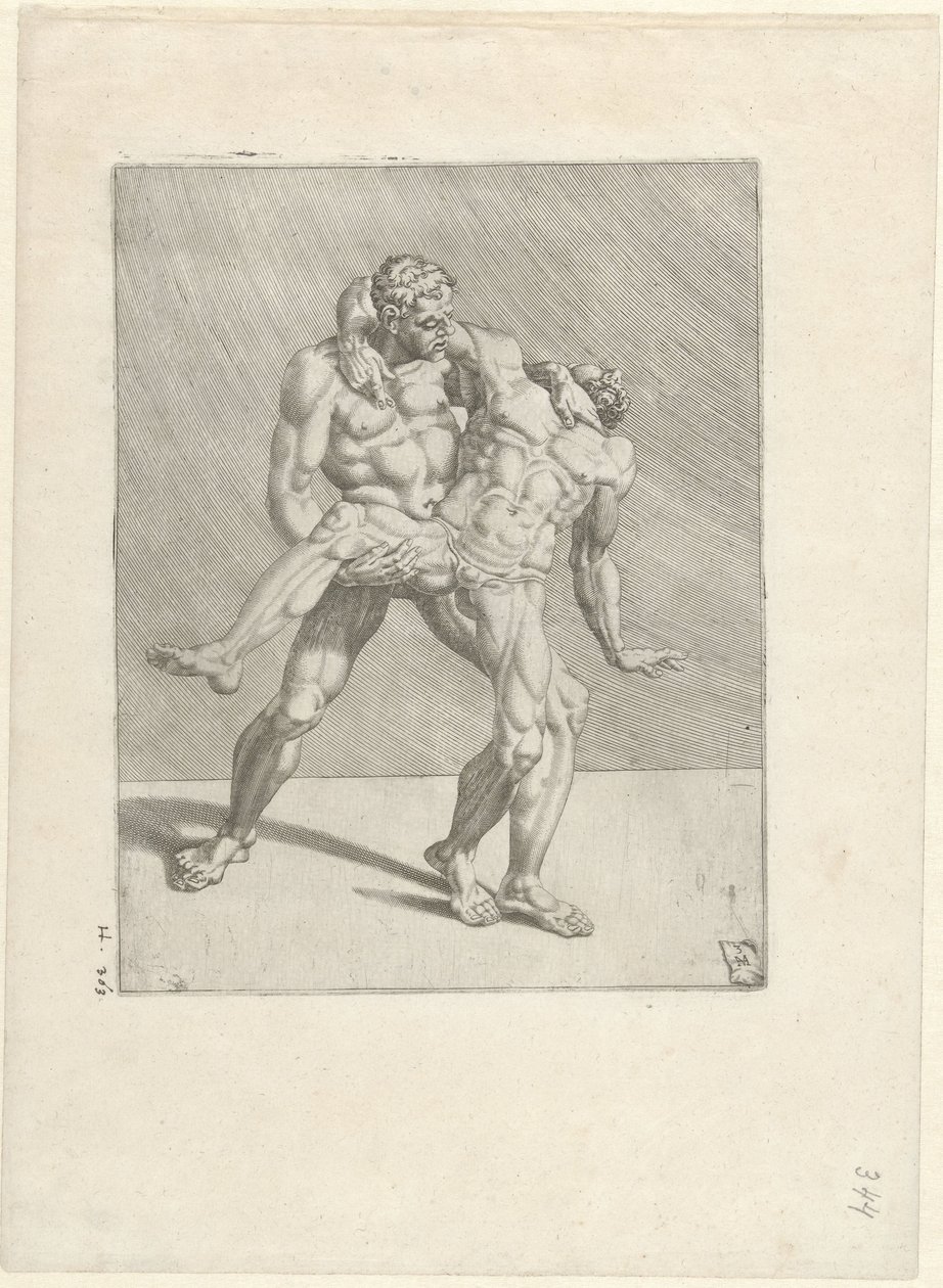 Kaksi painijaa Wrestlers (sarjan nimi) tekijältä Dirck Volckertsz. Coornhert