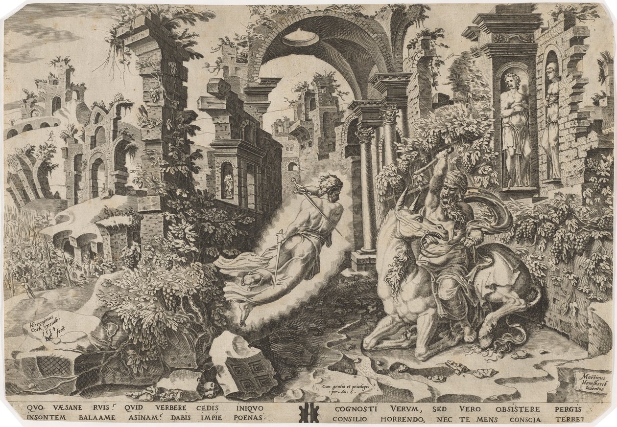 Bileam ja enkeli tekijältä Dirck Volckertz Coornhert, after Maerten van Heemskerck