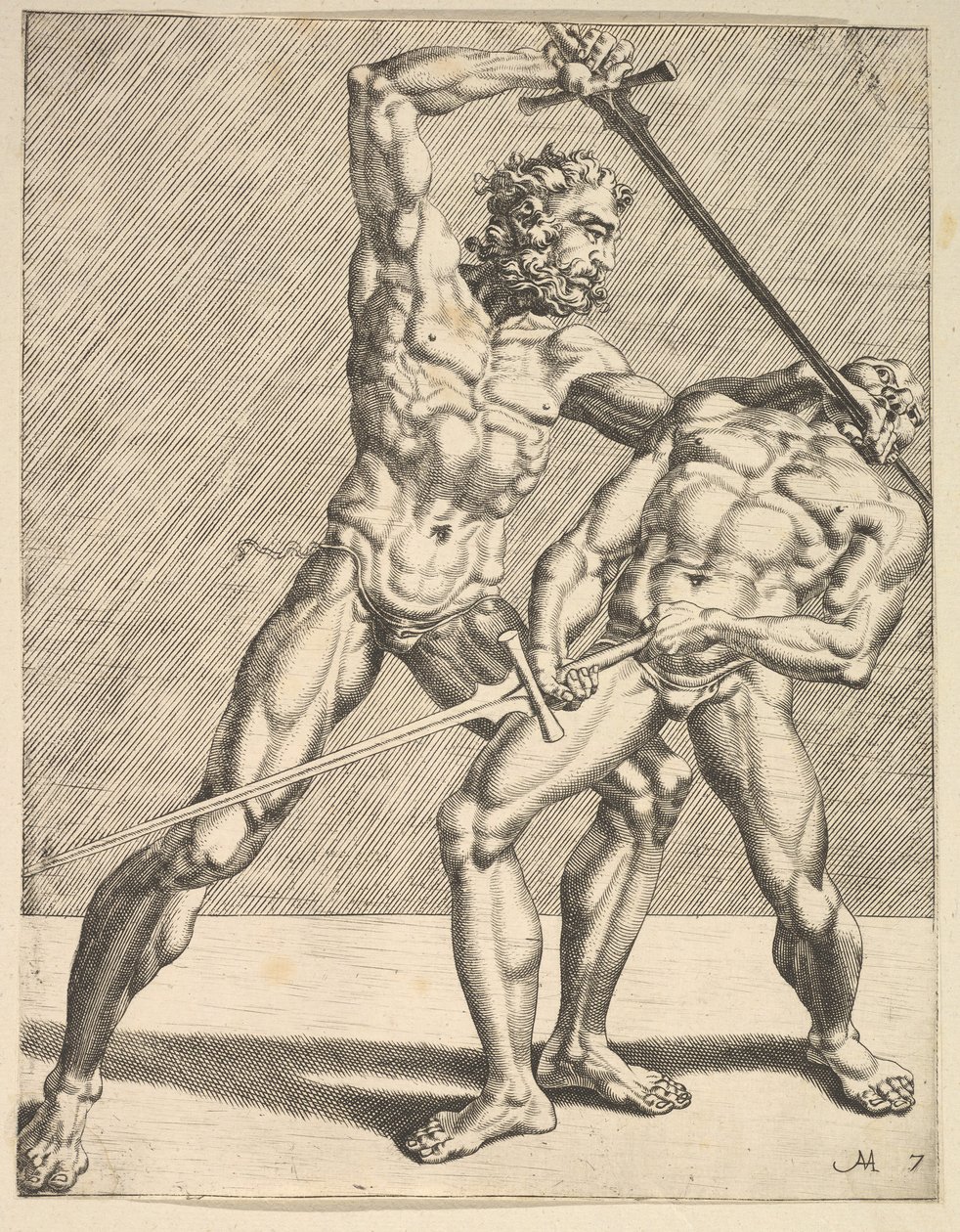 Kaksi miekkailijaa, Fencers, levy 7, 1552 tekijältä Dirck Volkertsen Coornhert