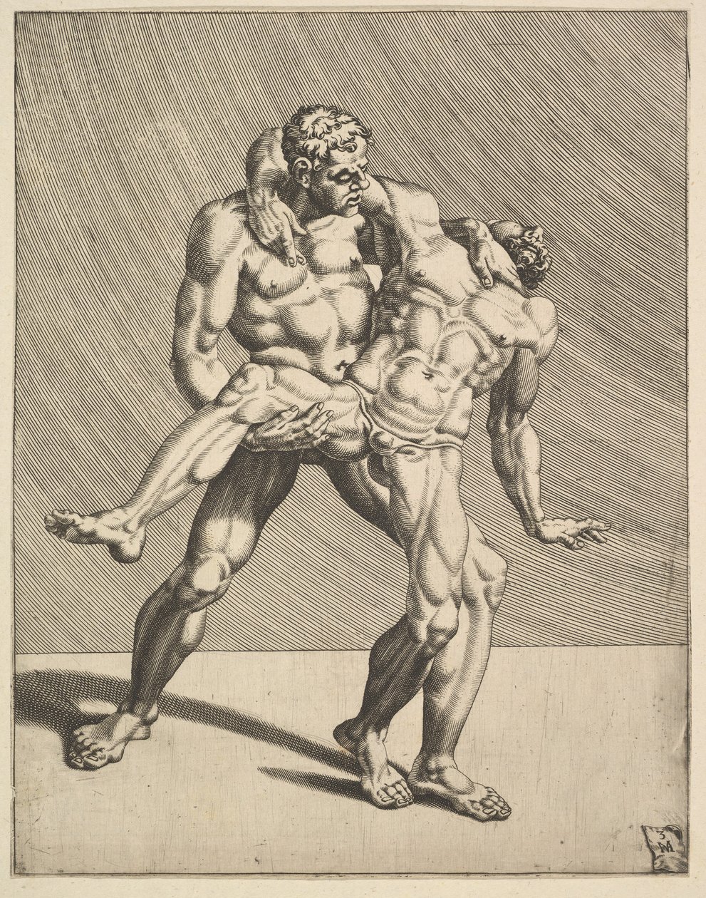 Wrestlers, Wrestlers, levy 3, 1552. tekijältä Dirck Volkertsen Coornhert