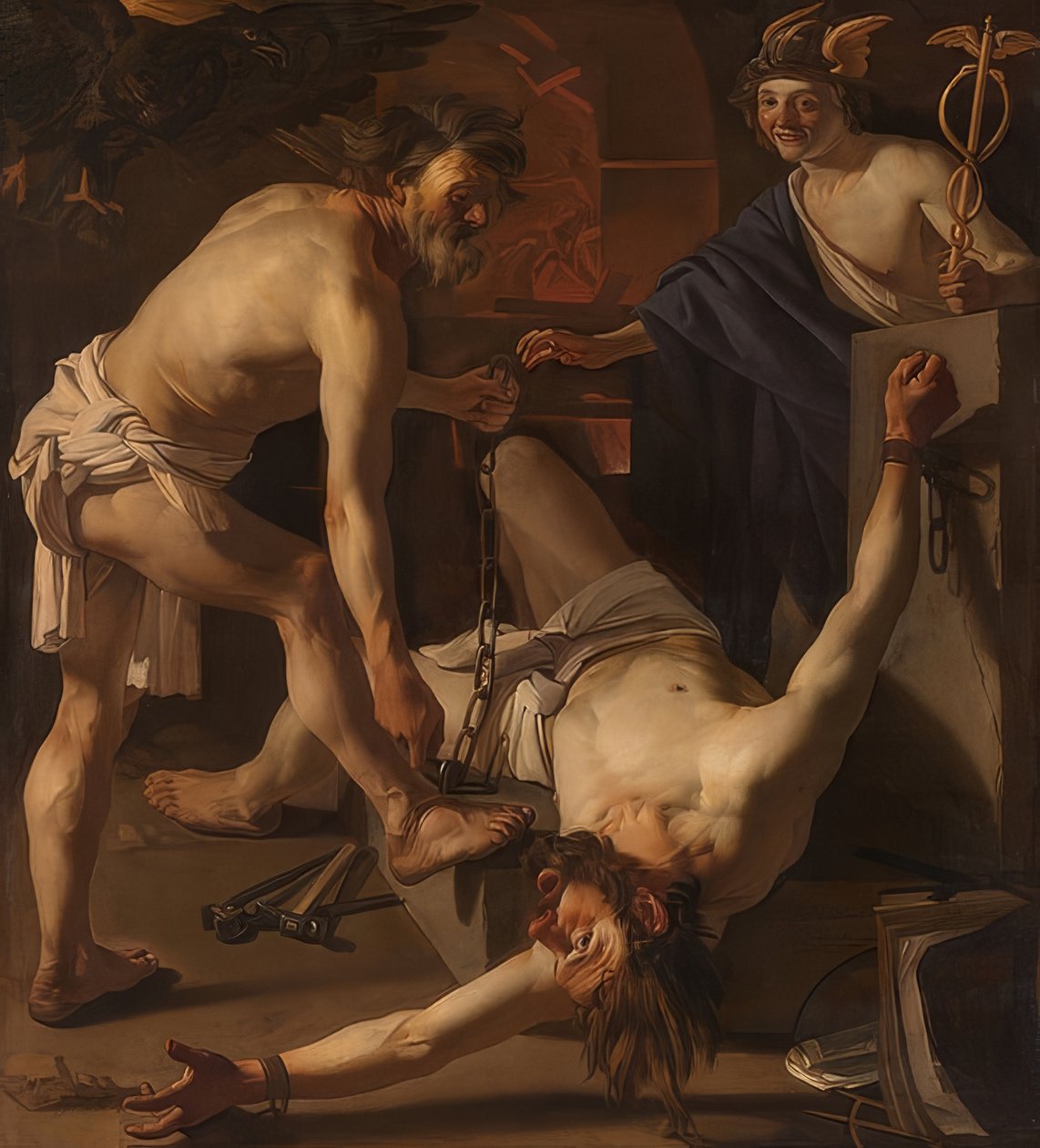 Vulcanin kahlitsema Prometheus. 1623 tekijältä Dirck van Baburen
