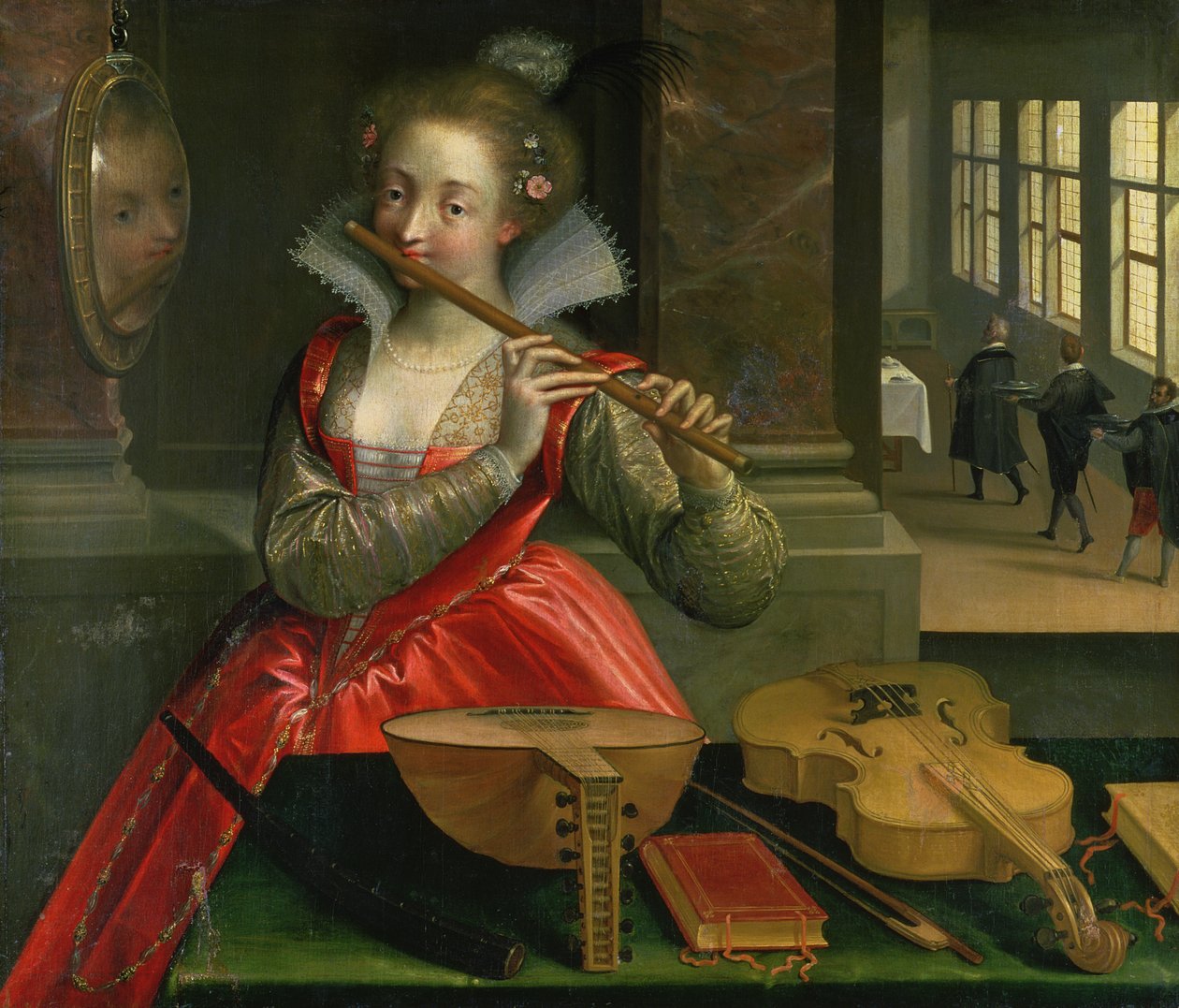 Musiikin allegoria (huilunsoittaja), n.1600. tekijältä Dirk de Quade van Ravesteyn