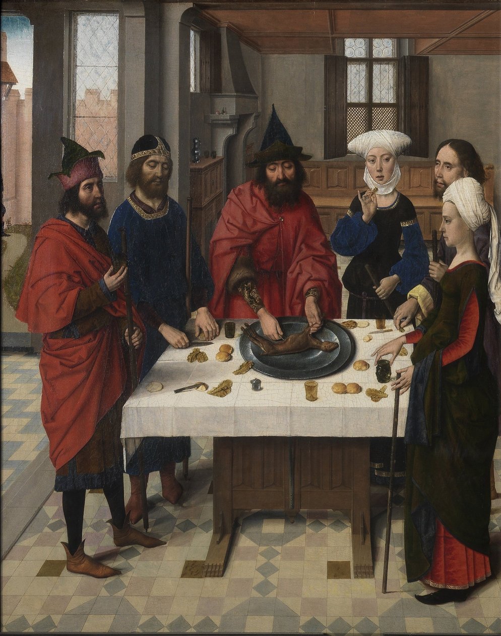 Viimeisen ehtoollisen alttaritaulu: Pääsiäissederin vasen siipi, 1464-1468 tekijältä Dirk Bouts