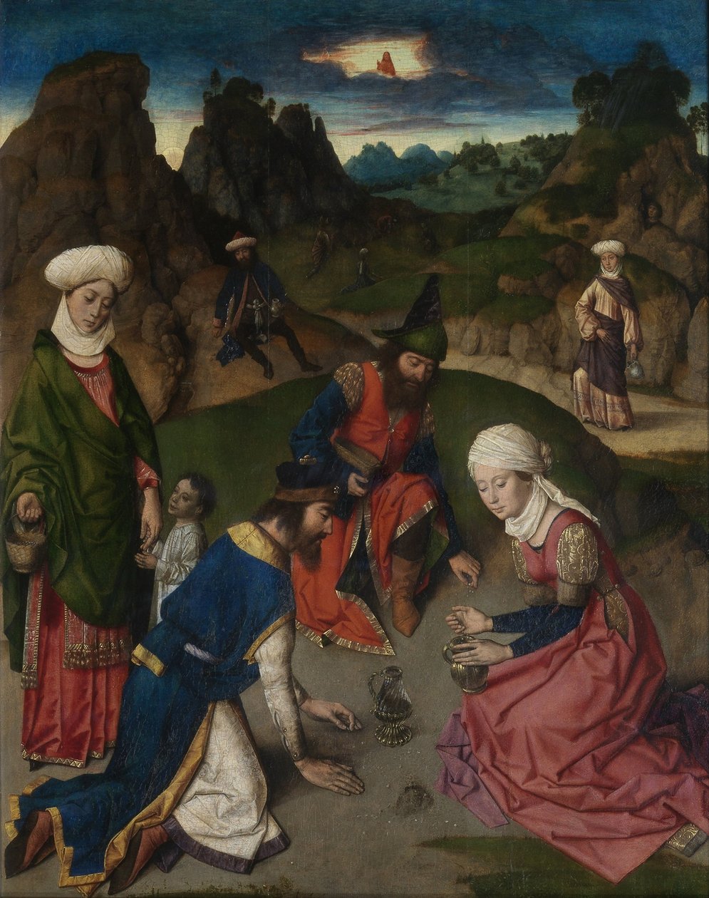 Viimeinen ehtoollinen -alttaritaulu: Mannan oikea siipi, 1464-1468 tekijältä Dirk Bouts