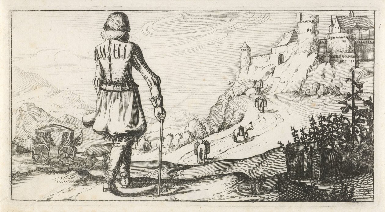Mies Gambesonissa vuoristomaisemassa Hollantilaiset naisten ja miesten puvut, 1622 (sarjan nimi) tekijältä Dirk Eversen Lons