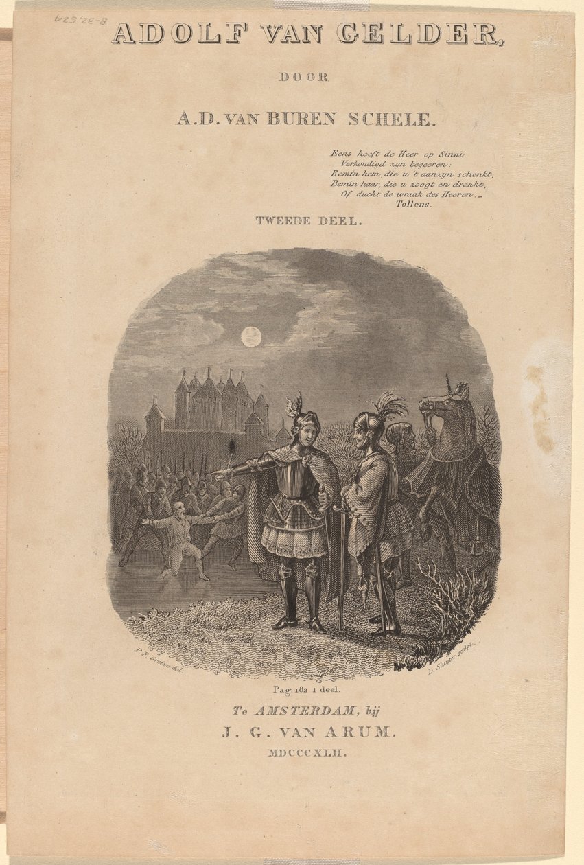 Nimisivu A.D. van Buren Schelen "Adolf van Gelderille", Amsterdam, 1842 tekijältä Dirk Jurriaan Sluyter