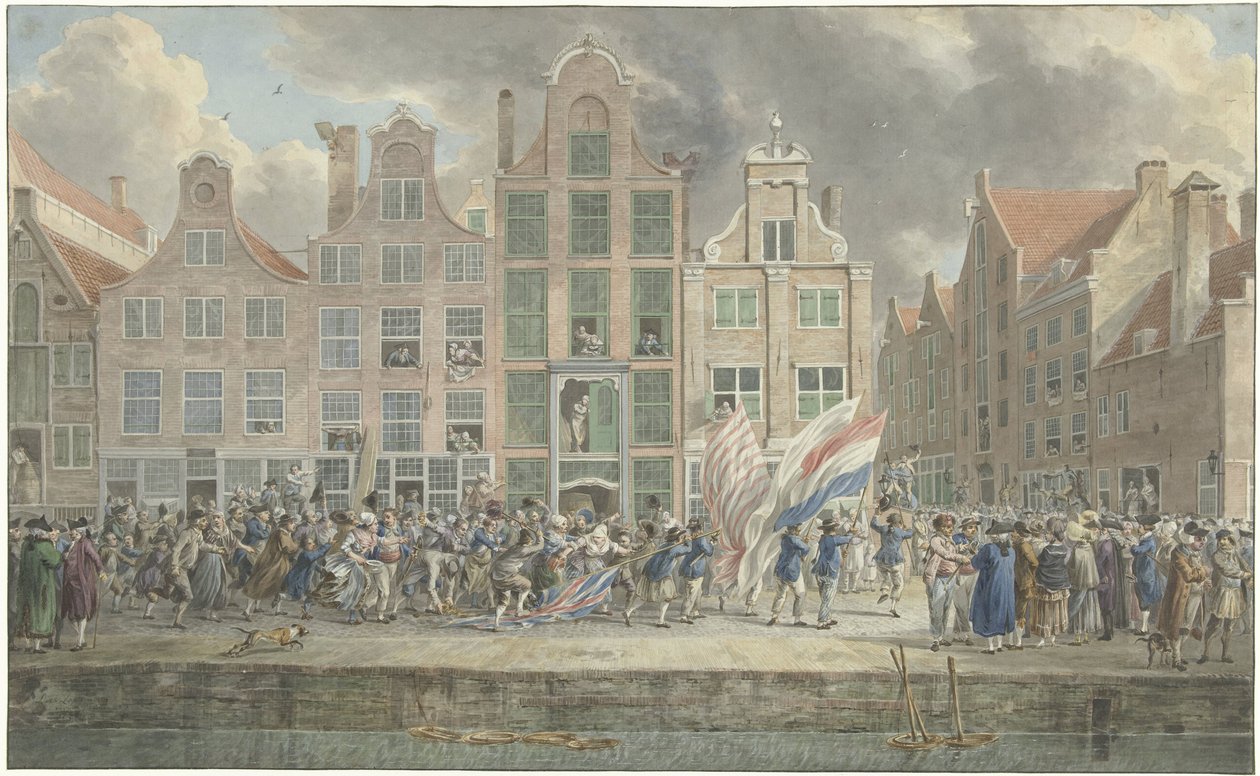 Englannin vastainen mielenosoitus Rotterdamissa 2. maaliskuuta 1781 tekijältä Dirk Langendijk (signed by artist)