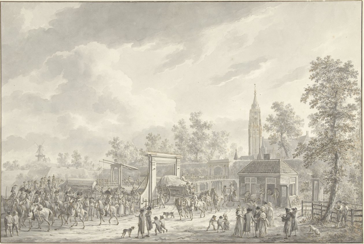 Varuskunnan lähtö Amersfoortista vuonna 1790 tekijältä Dirk Langendijk (signed by artist)
