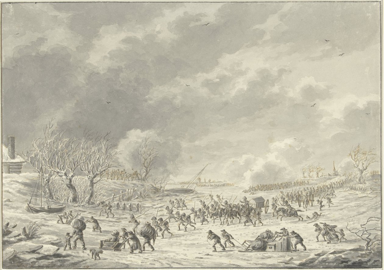 Ranskalaiset ylittivät Waalin lähellä Bommelia tammikuussa 1795 tekijältä Dirk Langendijk