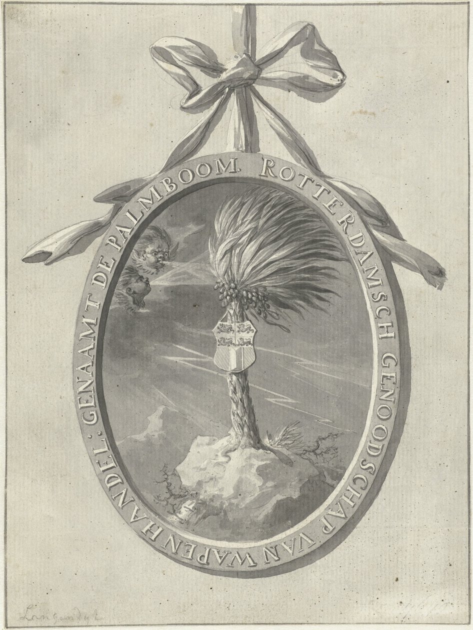 Rotterdamin harjoitusyhdistyksen De Palmboom tunnus, 1785. tekijältä Dirk Langendijk
