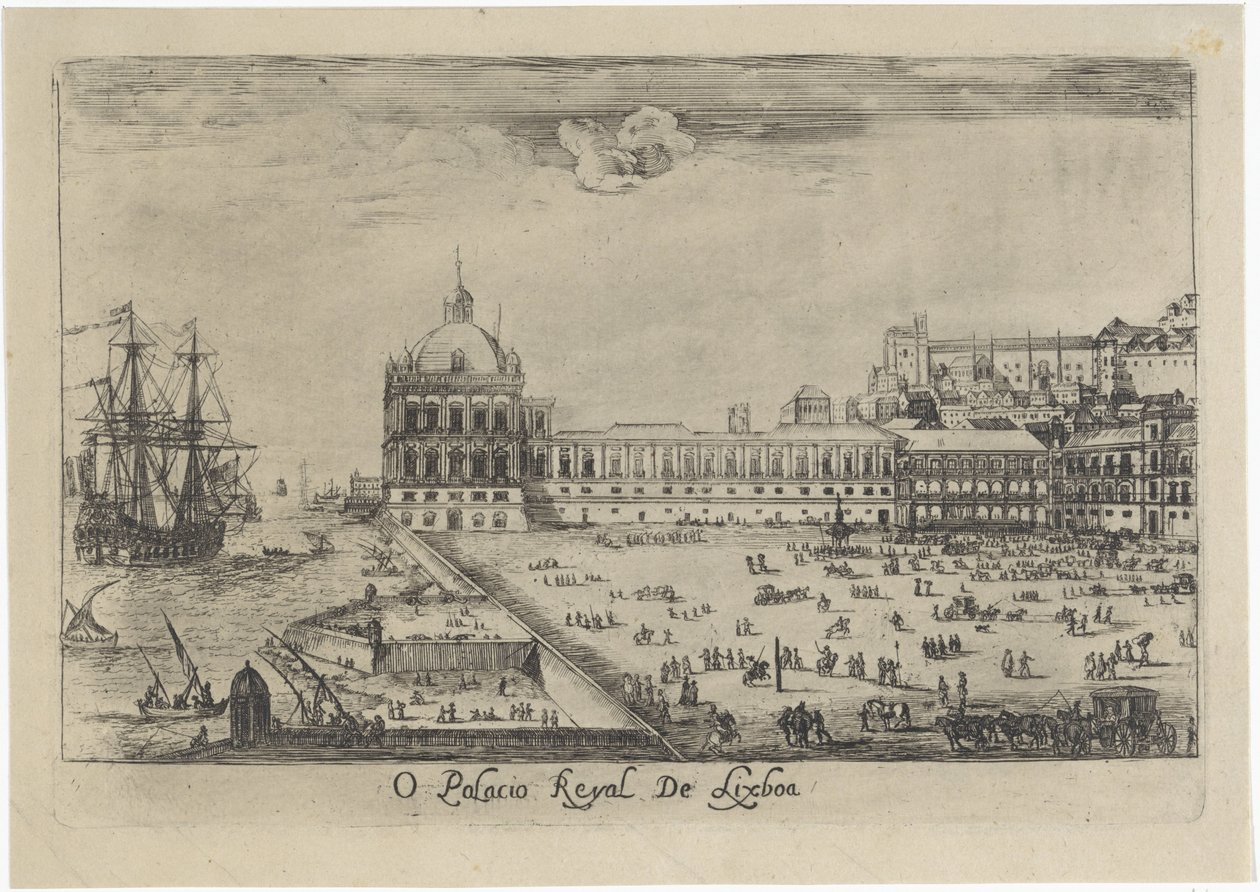 Näkymä Lissabonin kuninkaalliselle palatsille O Palacio Real de Lixboa (otsikko esineessä) Näkymät Lissaboniin (sarjan nimi) tekijältä Dirk Stoop