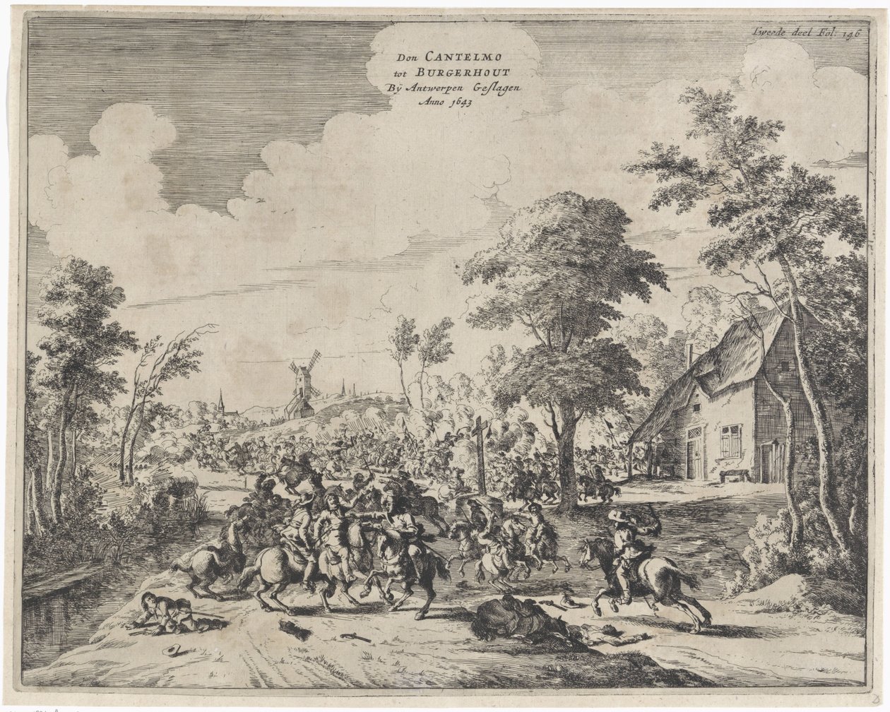 Espanjalaiset Don Cantelmon johdolla voittivat Borgerhoutissa vuonna 1643 Don Cantelmo tot Burgerhout Antwerpen Struck Anno 1643 (otsikko esineessä) tekijältä Dirk Stoop
