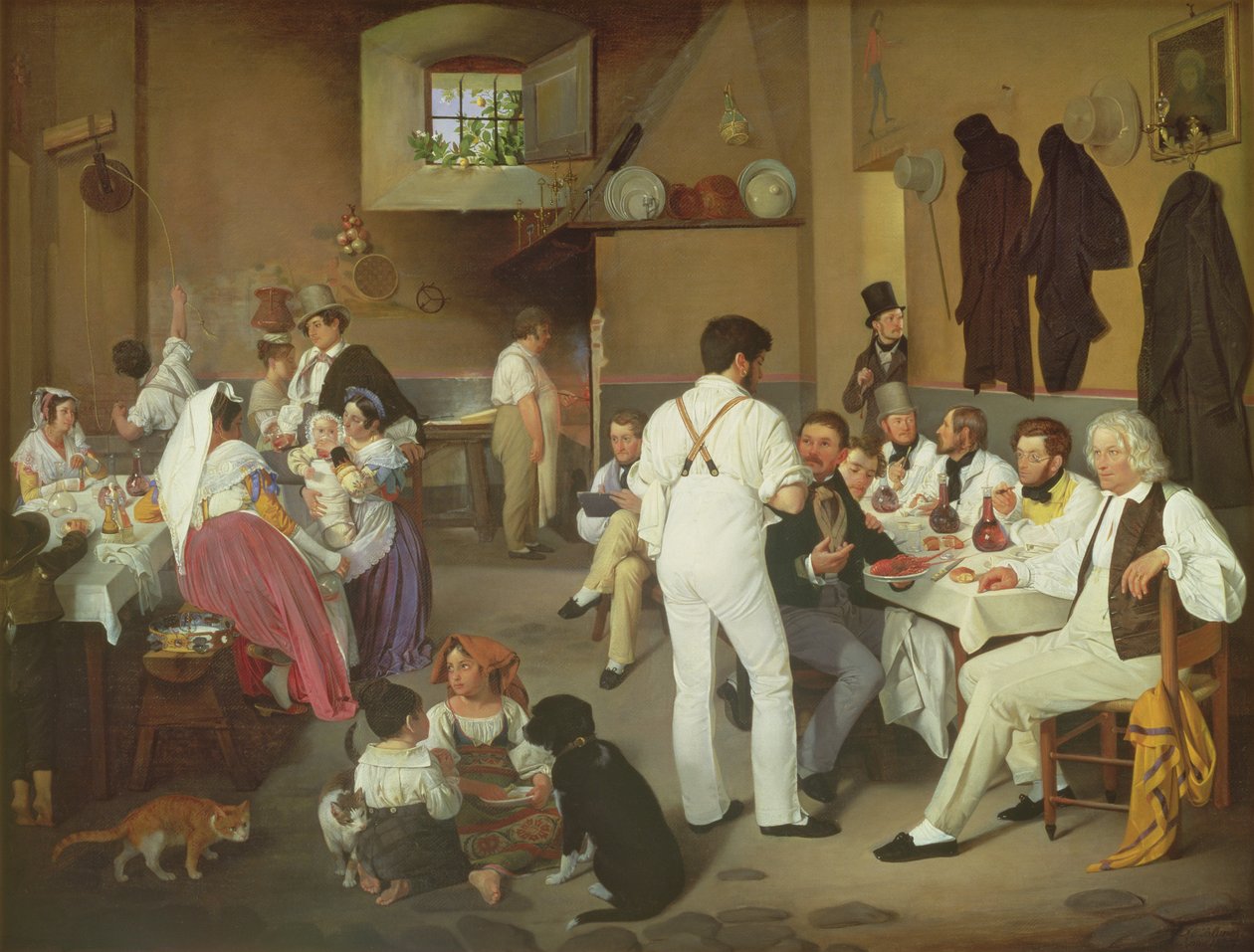 Tanskalaiset taiteilijat Osteria la Gensolassa, Roomassa, 1837 tekijältä Ditlev Conrad Blunck