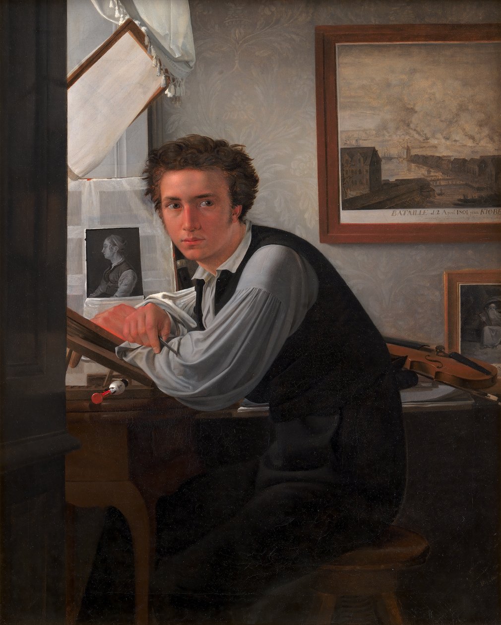 Muotokuva kuparikaivertajasta C. E. Sonne, n. 1826 tekijältä Ditlev Conrad Blunck