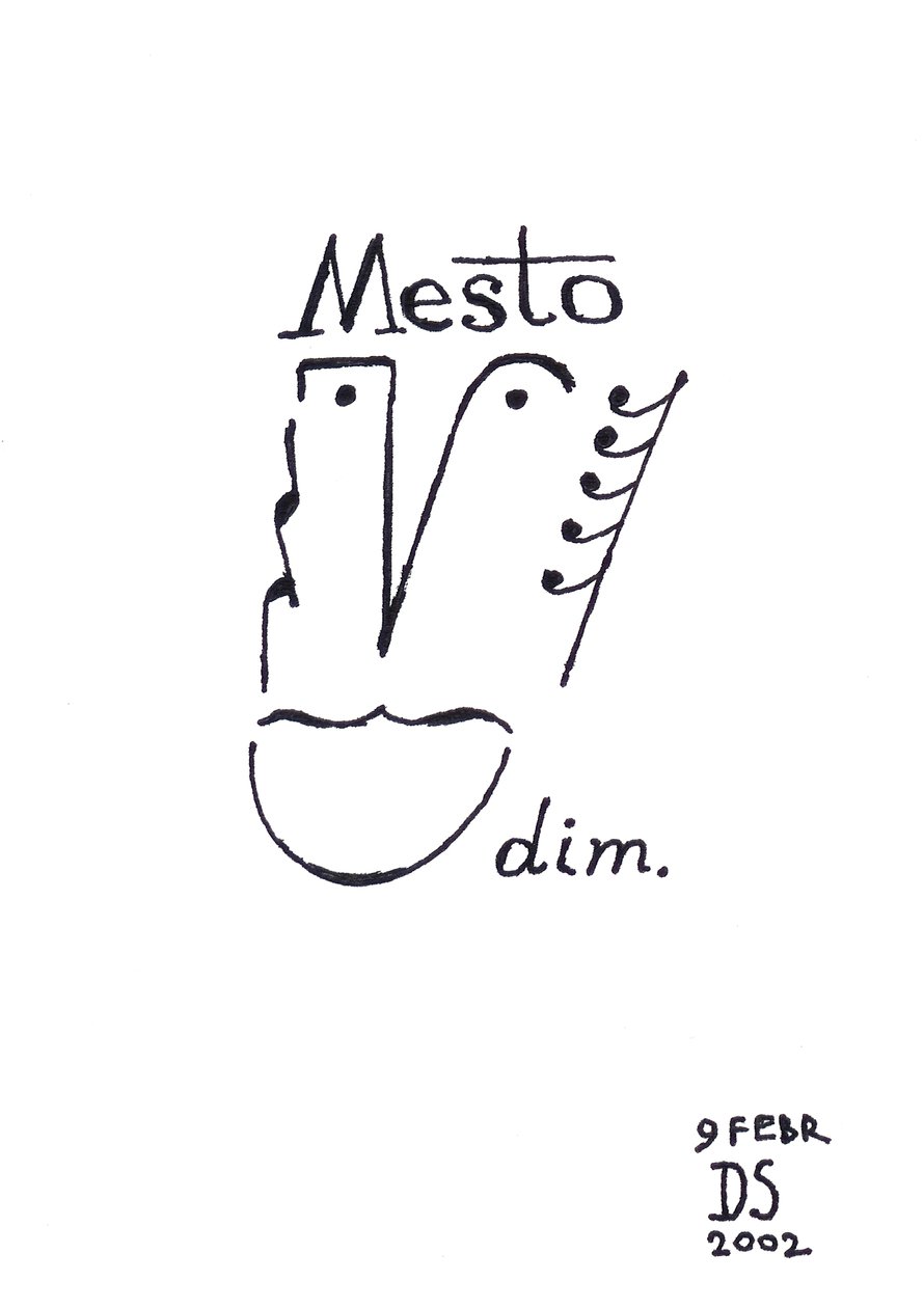 Mesto - kasvojen karikatyyri, joka on piirretty nuottikirjaimin tekijältä Dmitri Smirnov