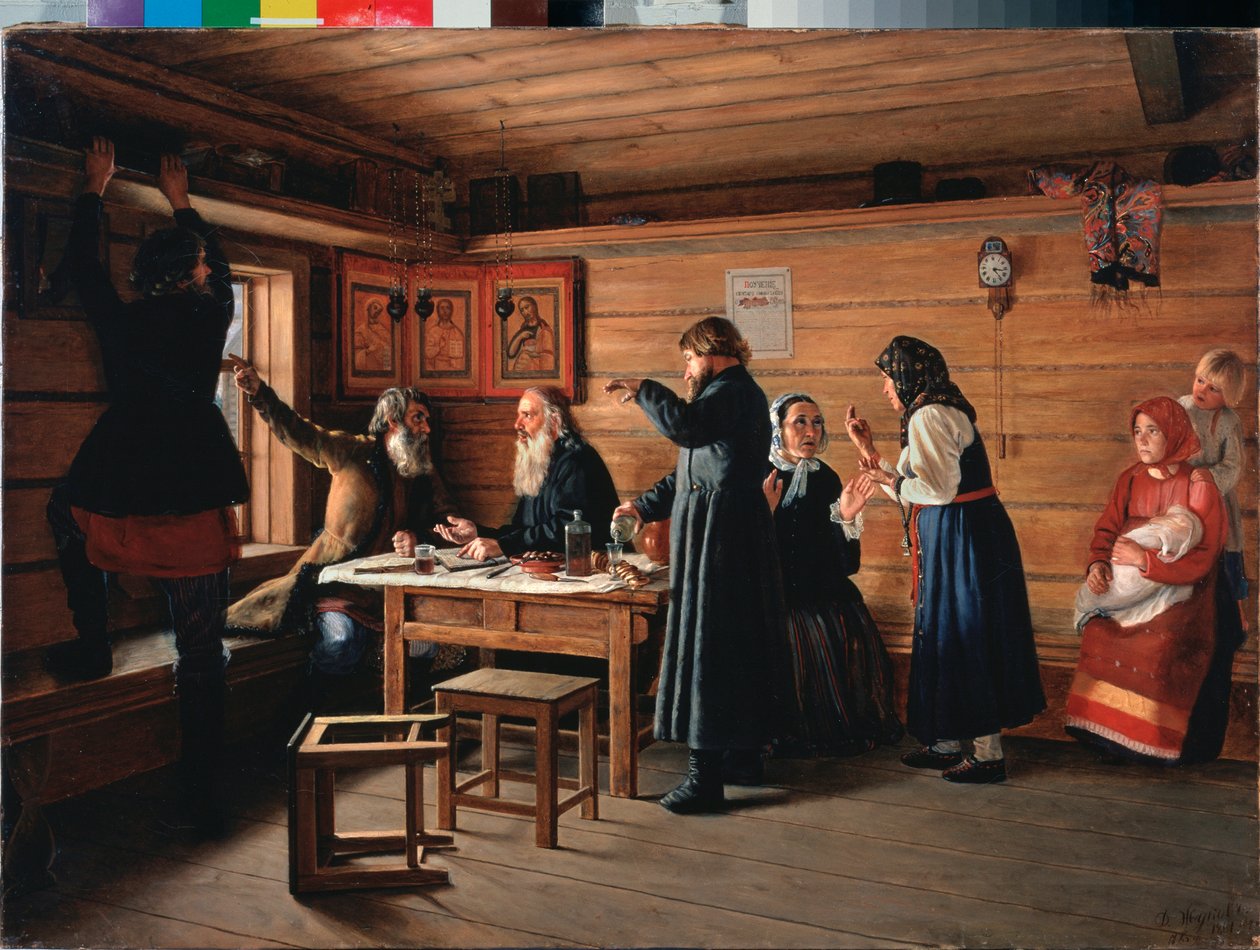 Uskonnollinen kiista – Dmitri Jegorovich Žukovin (1841-1903) maalaus, öljy kankaalle tekijältä Dmitri Yegorovich Zhukov