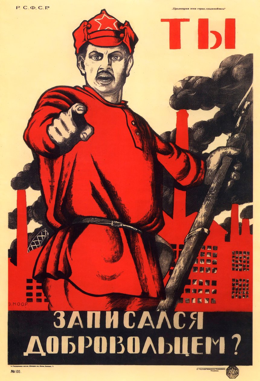 Oletko ollut vapaaehtoisena puna-armeijassa, Neuvostoliiton agitprop-juliste, 1920 tekijältä Dmitriy Stakhievich Moor