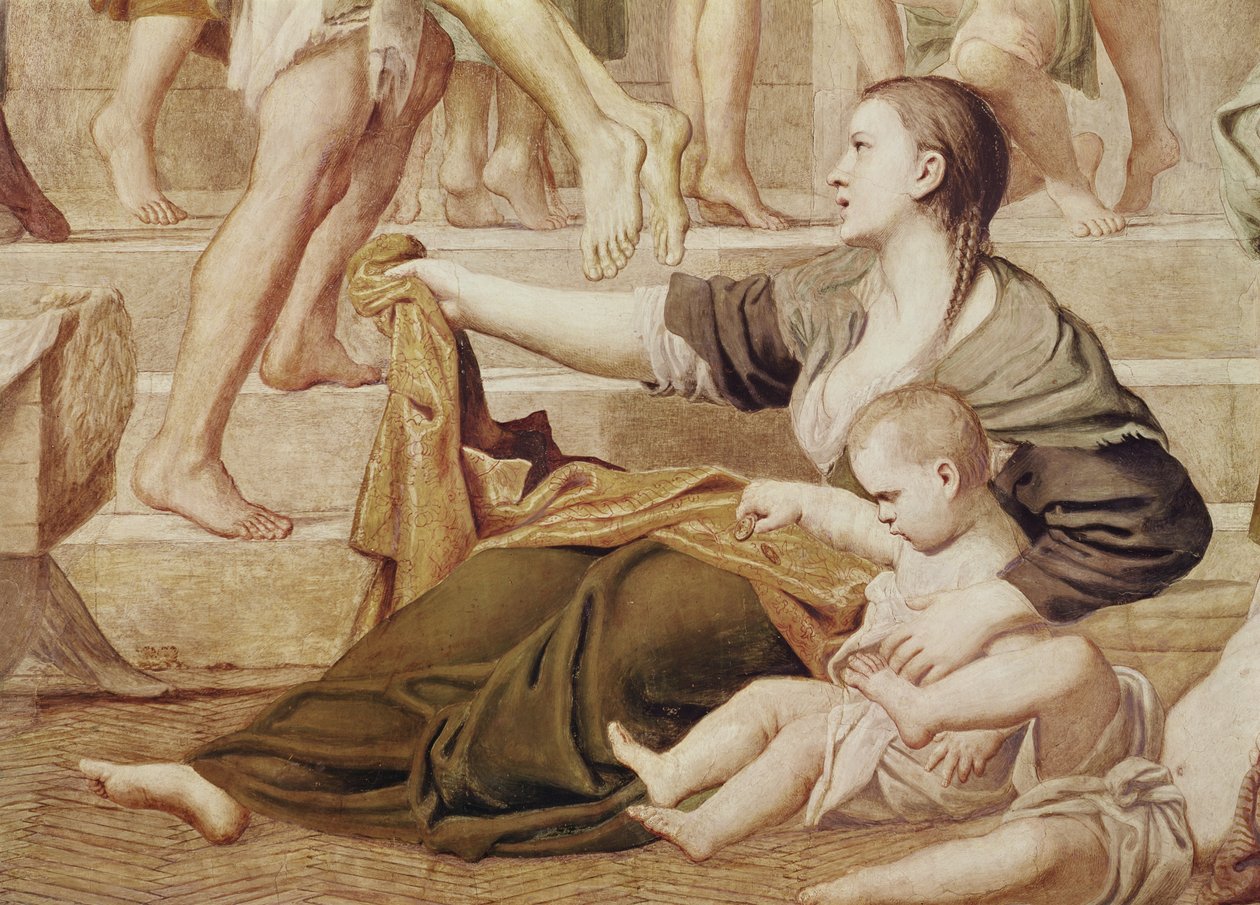 Yksityiskohta St. Ceciliasta, joka jakaa almuja n. 1612-1515 (438851:n yksityiskohta) tekijältä Domenichino