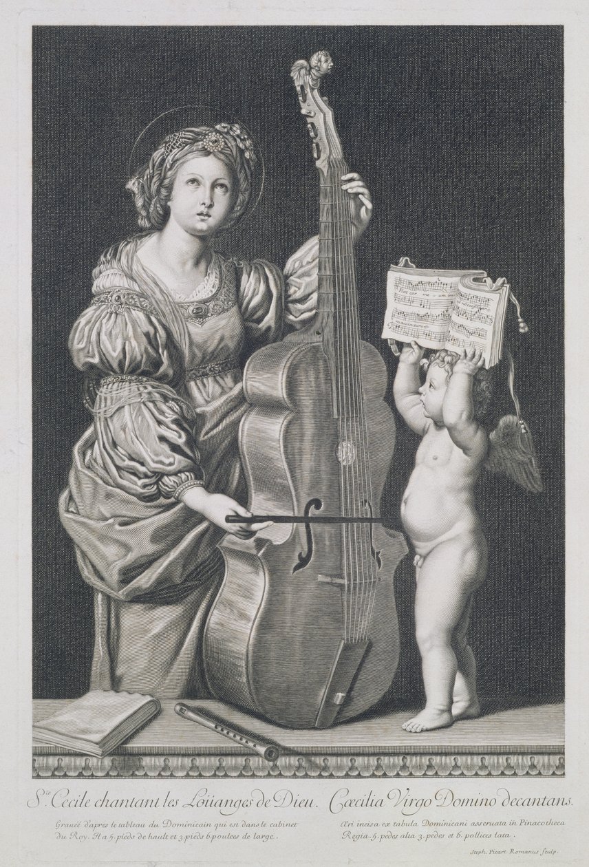 Pyhä Cecilia laulaa Jumalan ylistystä, kaiverrus Etienne Picart (1632-1721) tekijältä Domenichino