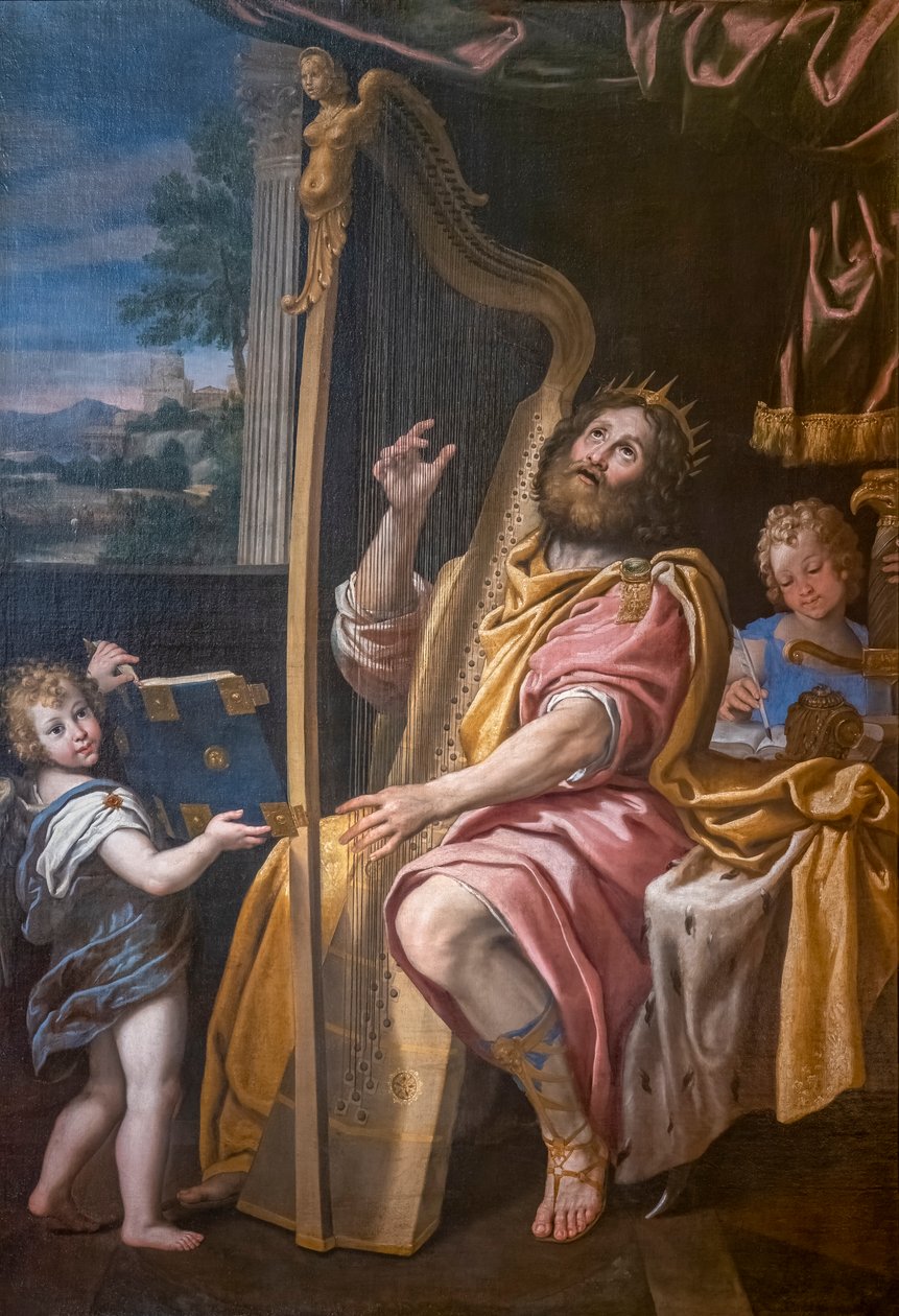 Kuningas David soittaa harppua, Domenico Zampieri, joka tunnetaan nimellä Dominiquin tekijältä Domenichino