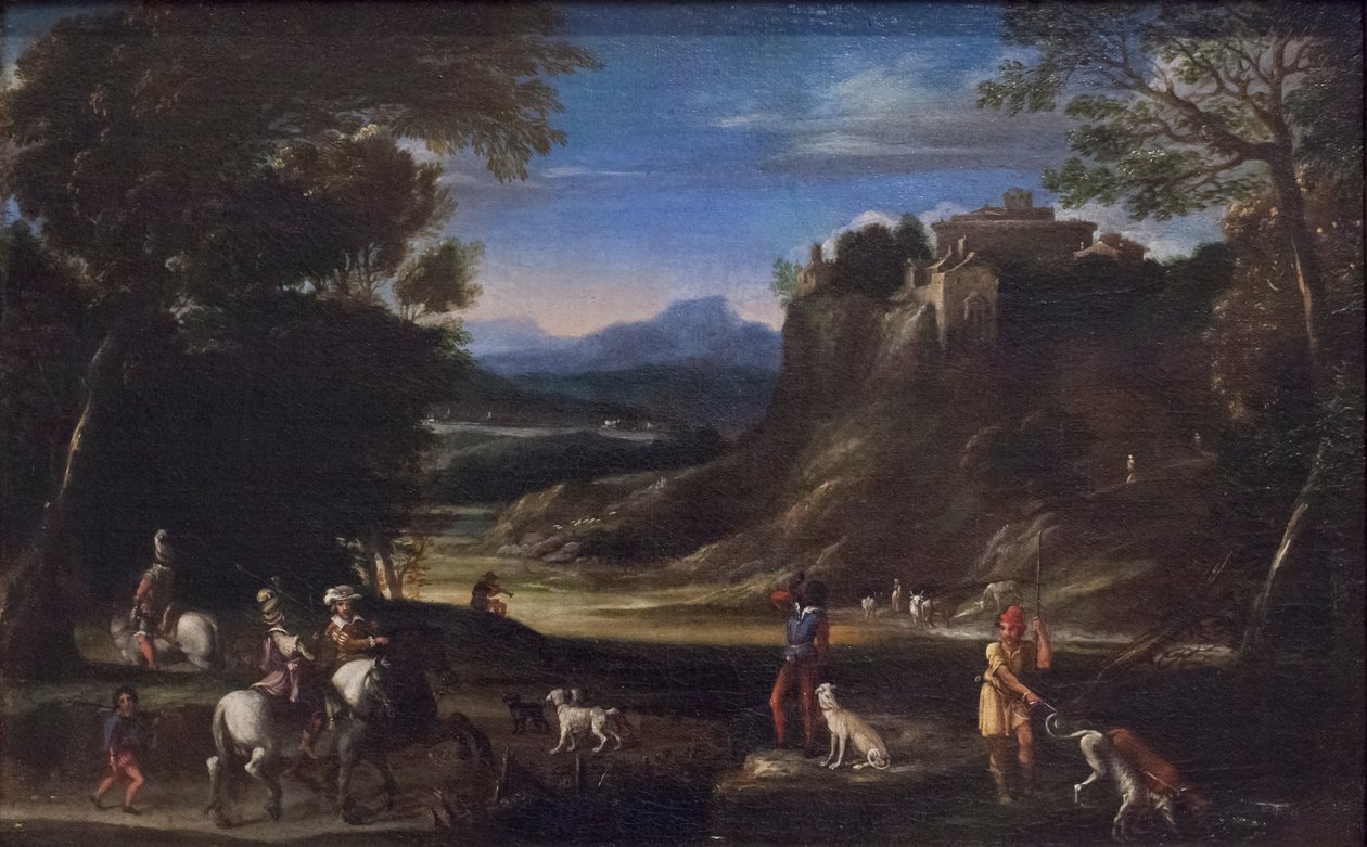 Metsäinen maisema metsästyskohtauksella tekijältä Domenichino (1581 1641)