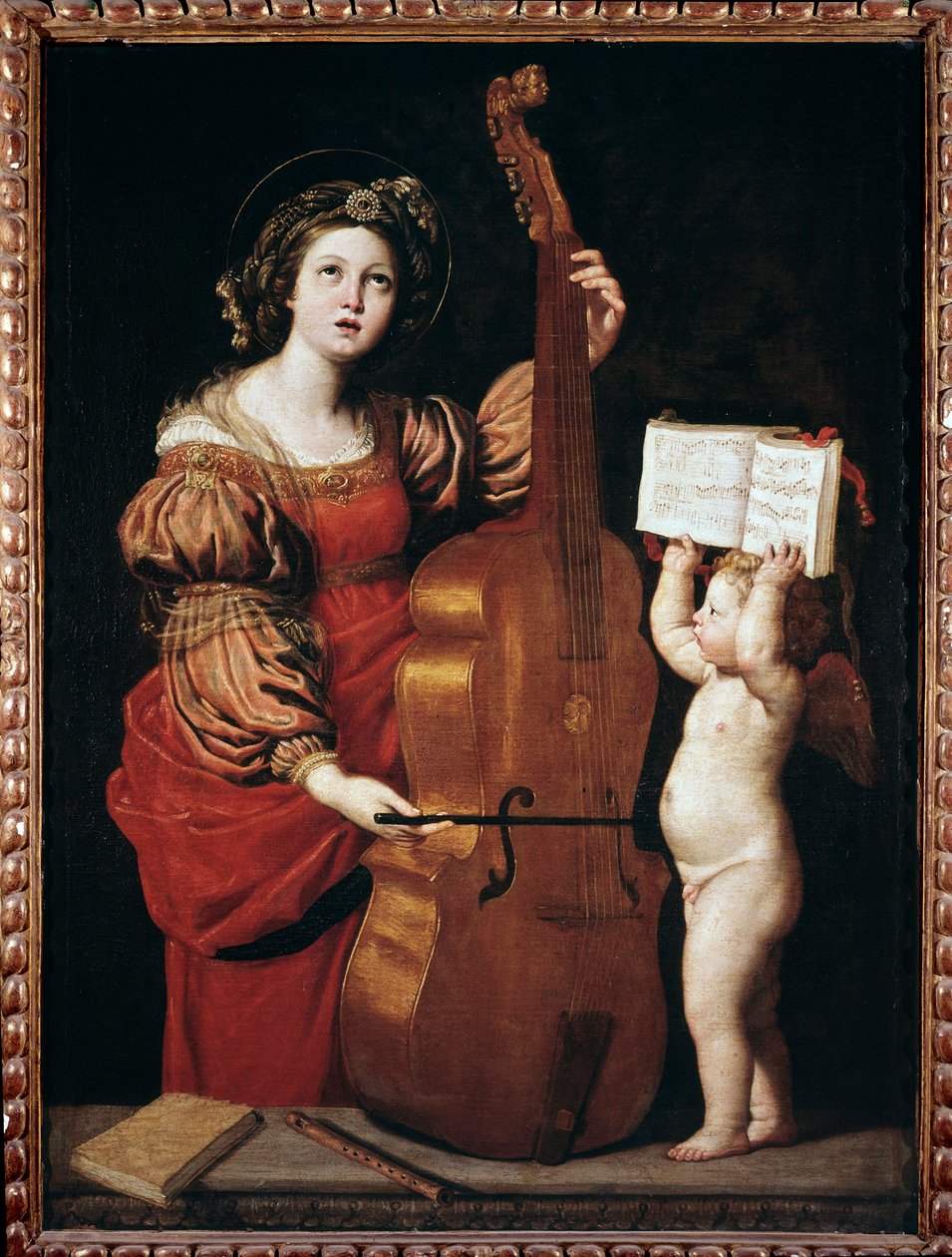 Pyhä Cecilia enkelin kanssa, jolla on partituuri (öljy kankaalle tekijältä Domenichino