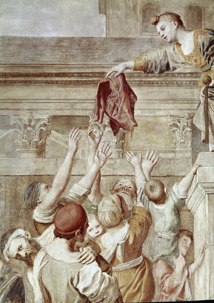 Pyhän Cecilian tarina: Aumone of St. Cecilia, yksityiskohta (Fresko tekijältä Domenichino