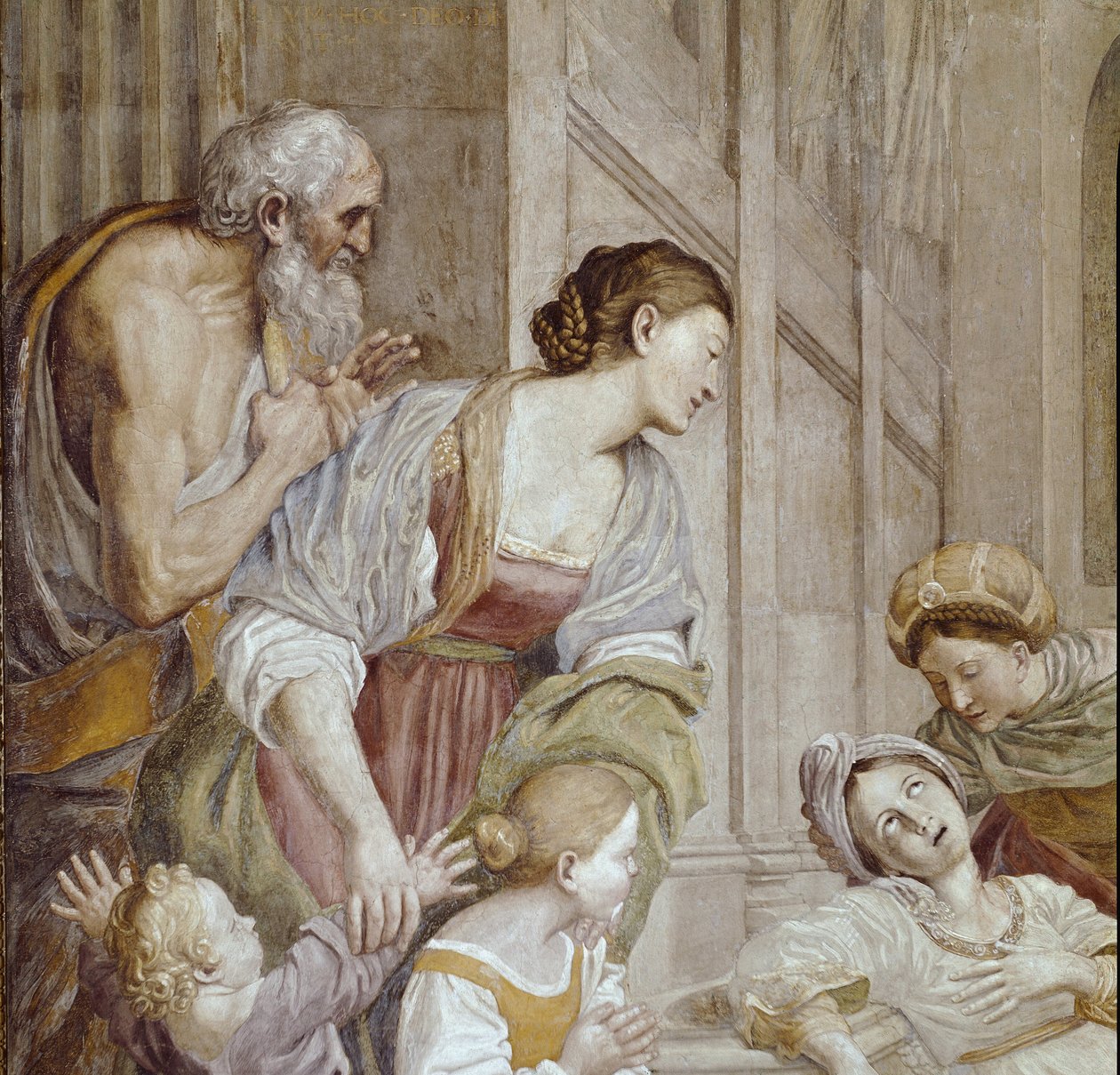 Pyhän Cecilian tarina: Pyhän Cecilian kuolema, yksityiskohta (Fresko tekijältä Domenichino
