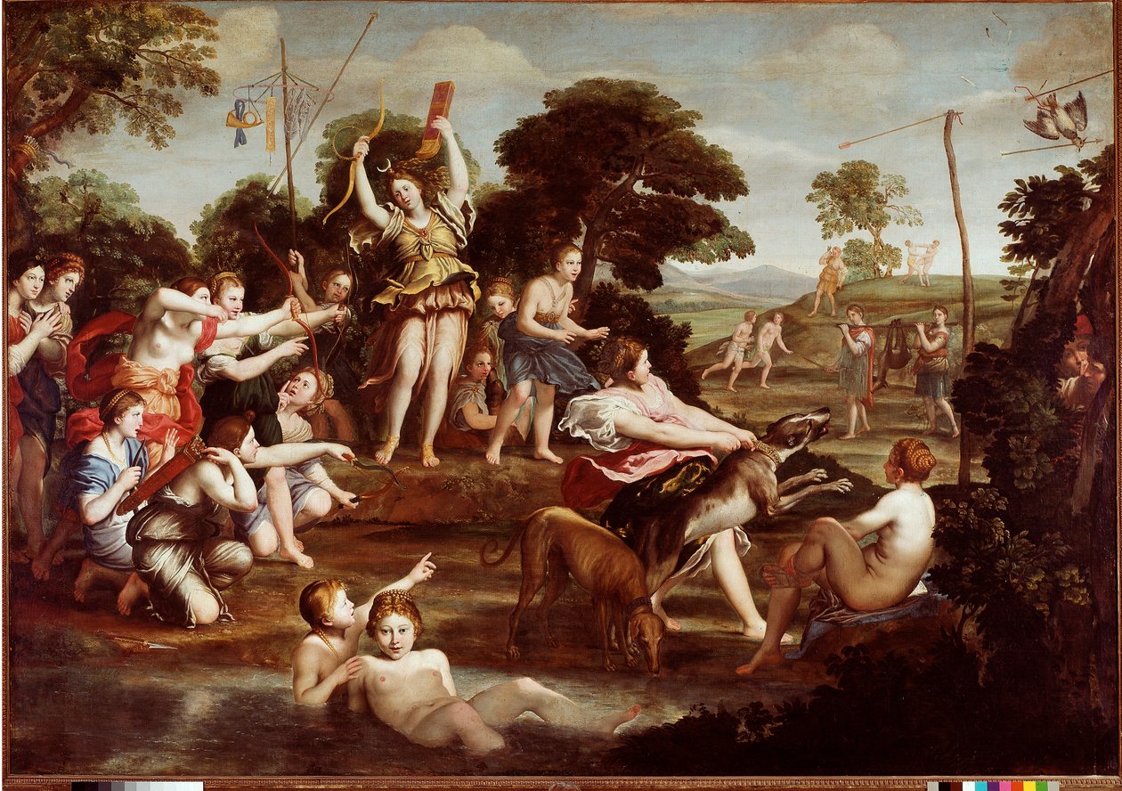 Dianan metsästys Domenico Zampierin maalaus dit Il Domenichino (1581-1641) 1617 Koko 218x312 cm Rome Galleria Borghese - Dianan metsästys, kirjoittanut Domenico Zampieri eli Il Domenichino (1581-1641). Öljy kankaalle, 218x312 cm tekijältä Domenichino