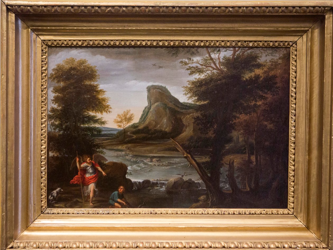 Tobiolo ja enkeli, XVII vuosisata (öljy kankaalle) tekijältä Domenichino