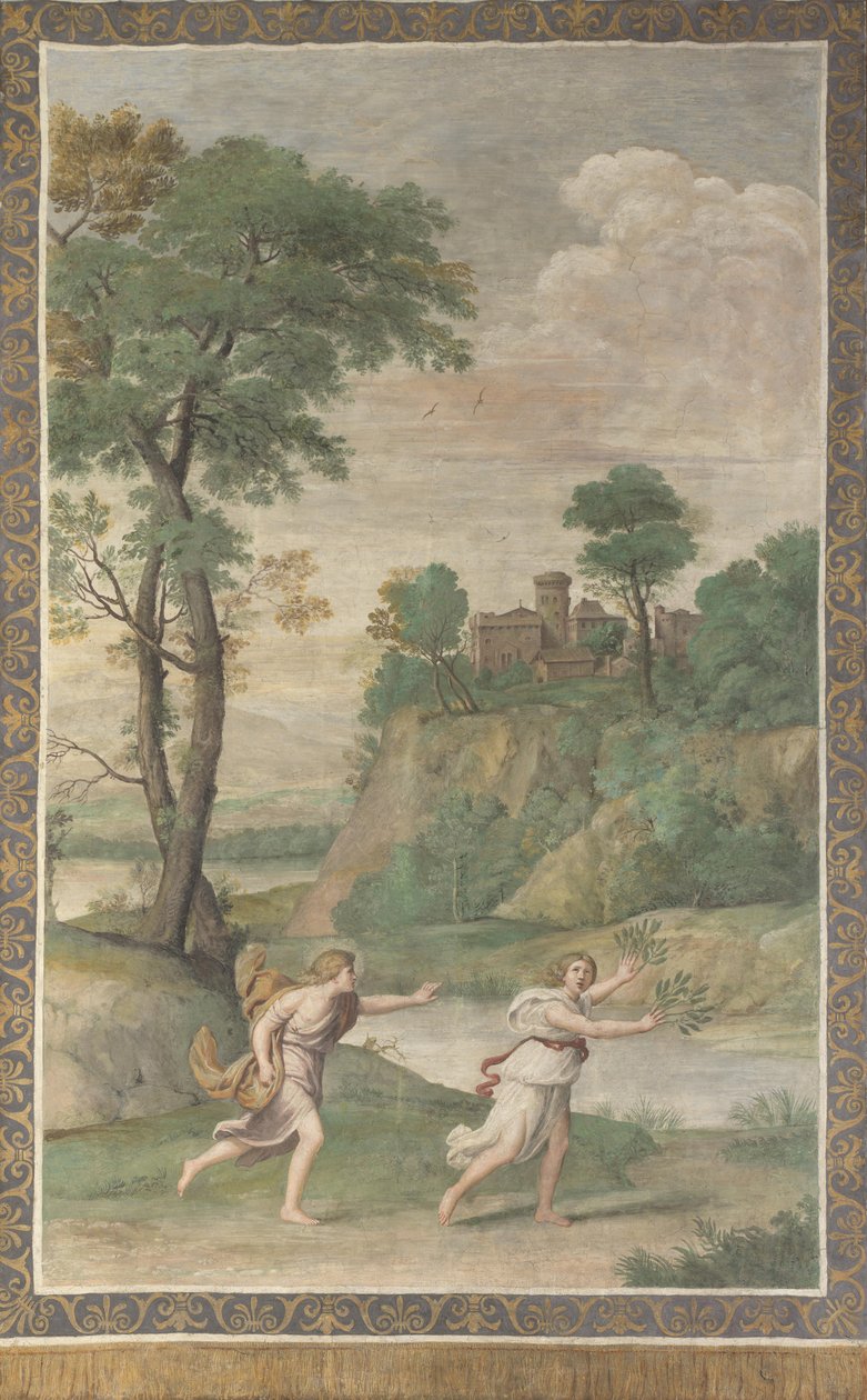 Apollo jahtaa Daphne Frescoa Villa Aldobrandinista, 1617-1618 tekijältä Domenichino