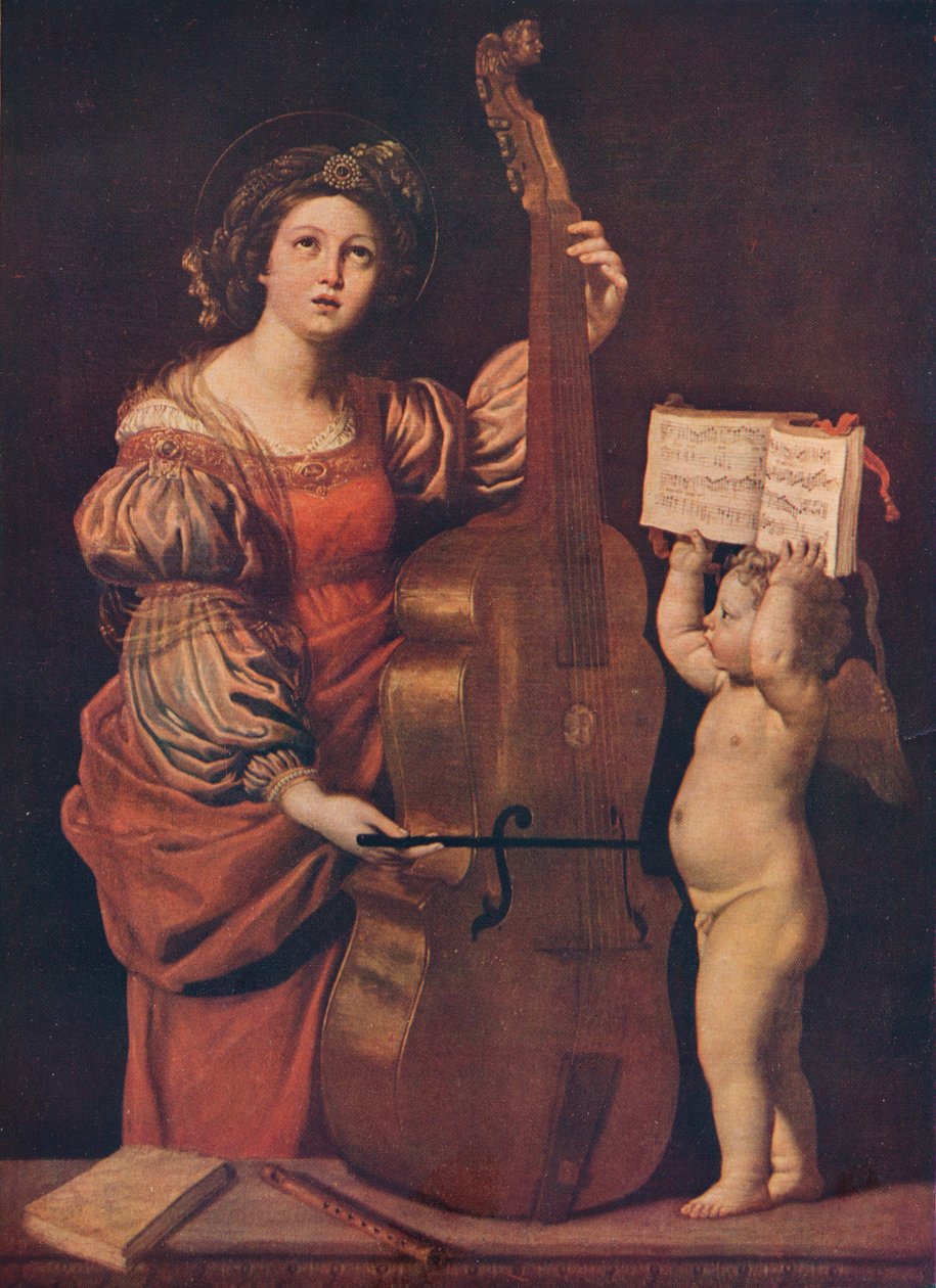 Pyhä Cecilia enkelin kanssa, jolla on nuotio, 1617-1618 tekijältä Domenichino