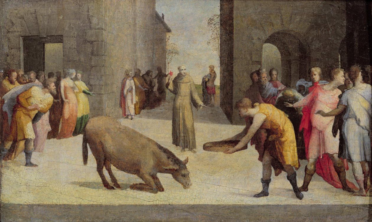 Pyhä Antonius Padovalainen ja Aasin ihme, 1537 tekijältä Domenico di Pace Beccafumi  