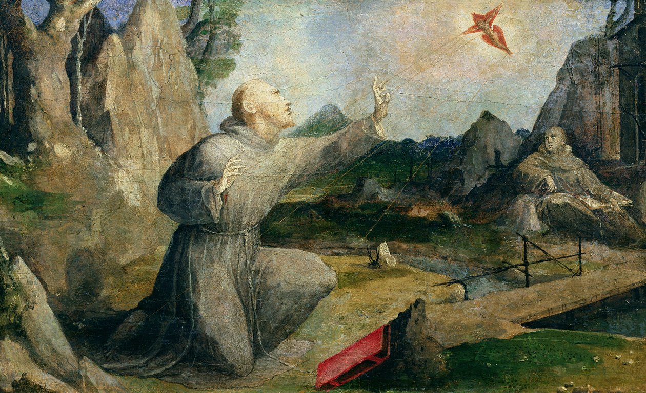 Pyhä Franciscus Assisilainen vastaanottamassa Stigmat, 1537 tekijältä Domenico di Pace Beccafumi  