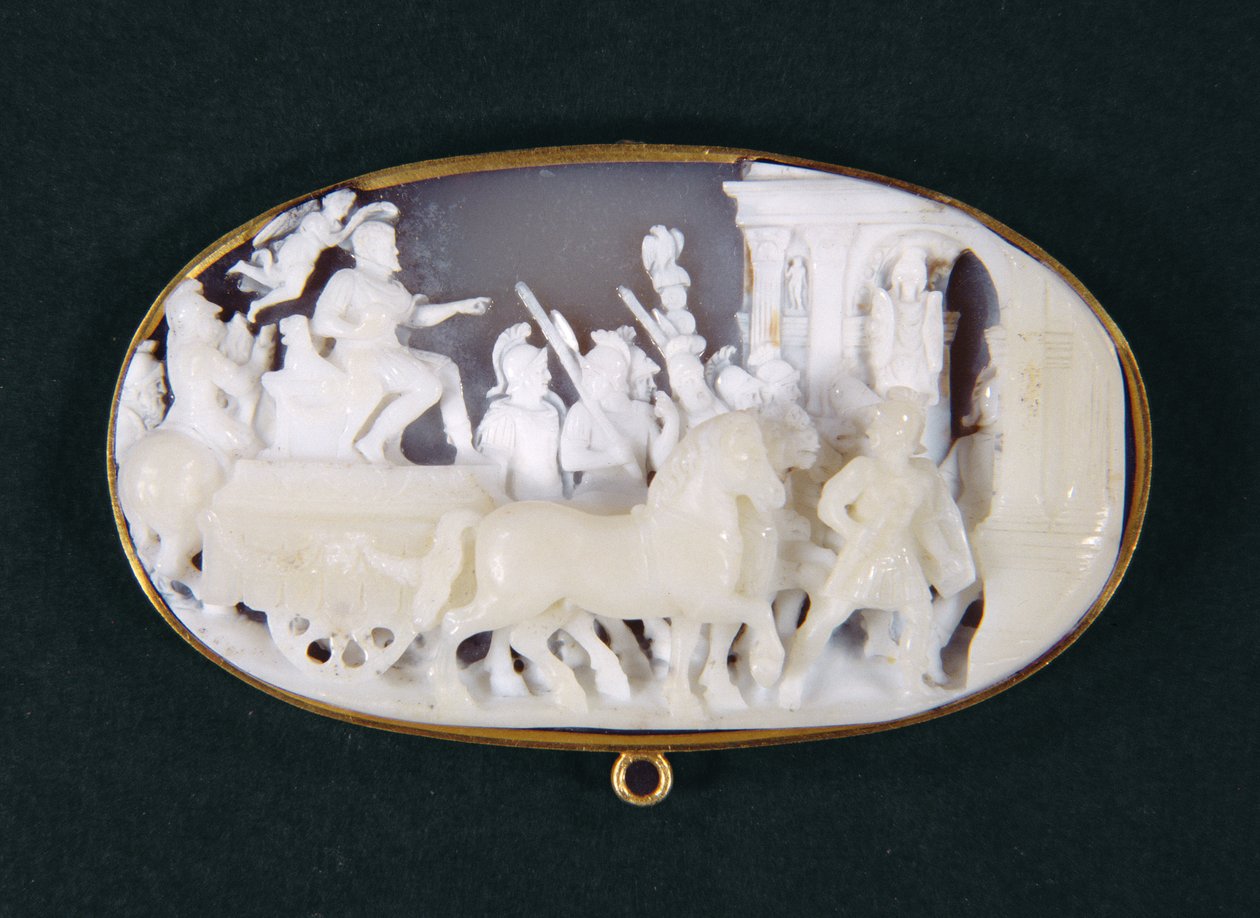 Cosimo I de Medicin (1519-74) saapuminen Sienaan, cameo, italia, 1500-luku (kalsedoni) tekijältä Domenico Compagni