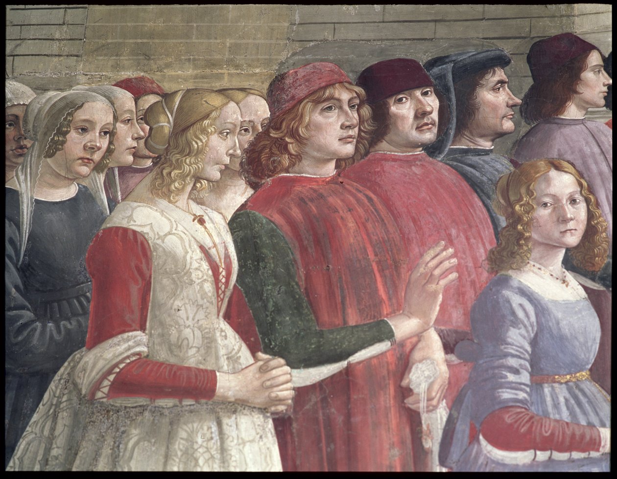 Firenzeläisiä katsojia, Pyhän Franciscuksen kierrosta, Sassetti Chapel, 1483 (yksityiskohta) (katso myös 60523) tekijältä Domenico Ghirlandaio