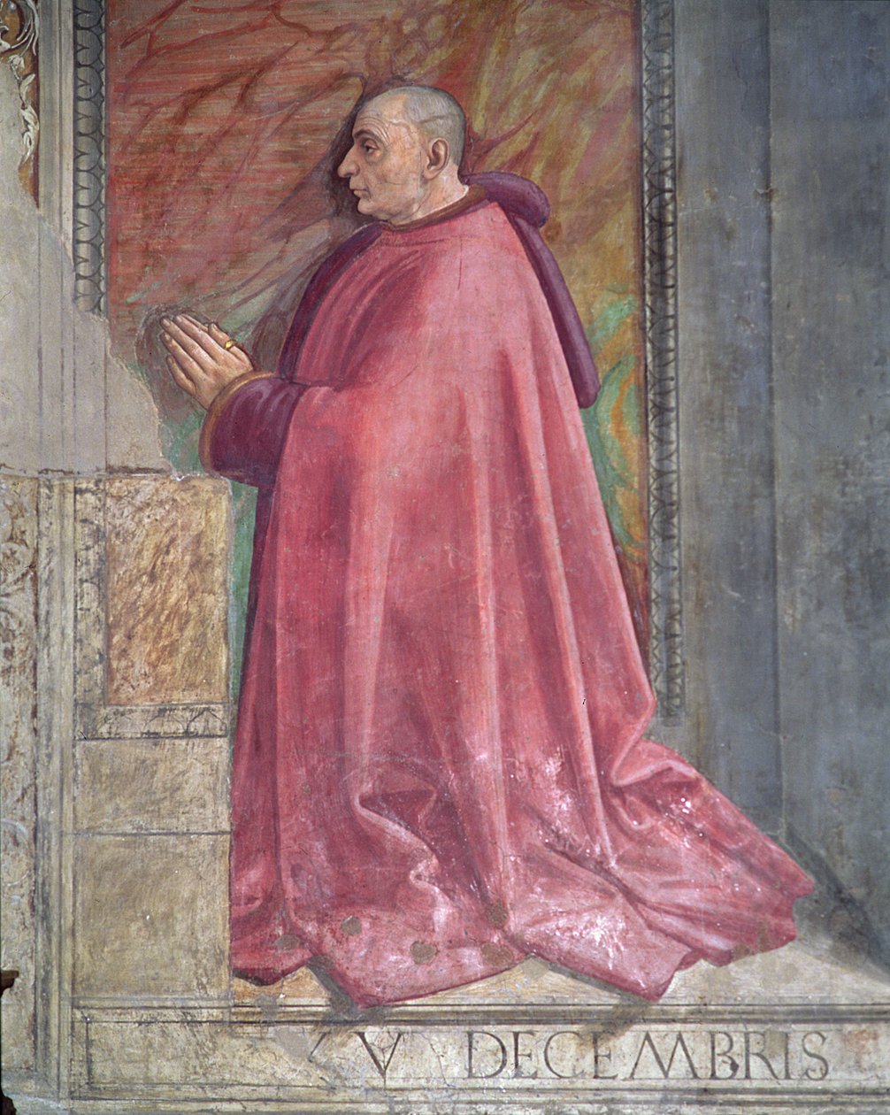 Francesco Sassettin muotokuva, Pyhän Franciscuksen syklistä, Sassettin kappeli, 1483 (yksityiskohta) tekijältä Domenico Ghirlandaio
