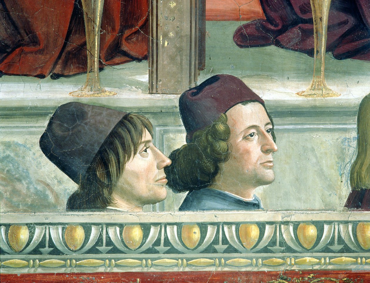 Matteo Francon ja Luigi Pulcin (1432-84) muotokuvia Pyhän Franciscuksen elämänsyklistä, n. 1483 (katso 52661 ja 137591) tekijältä Domenico Ghirlandaio