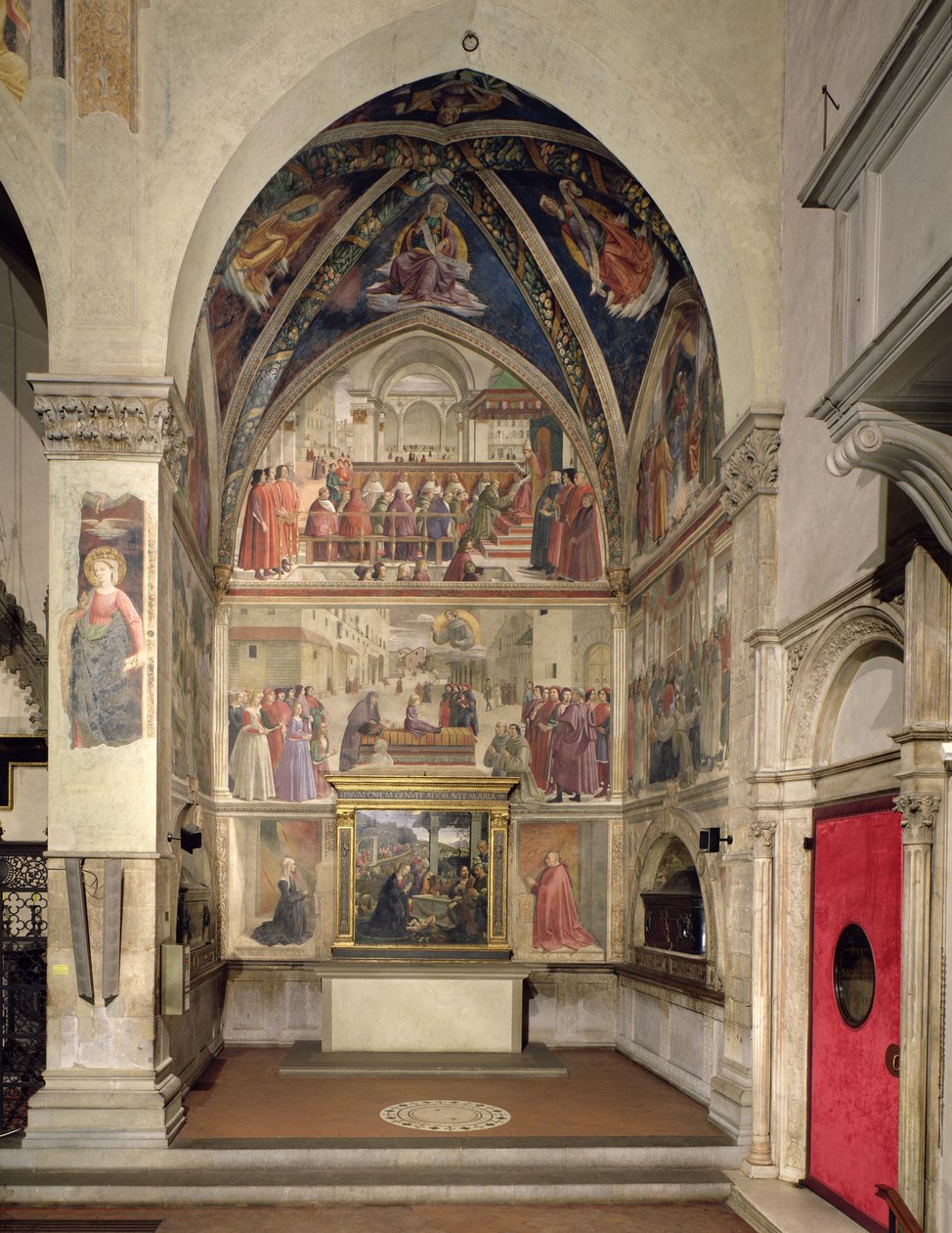 Paavi Honorius III:n vahvistama Pyhän Franciscuksen ritarikunnan sääntö ja pojan ylösnousemus, Pyhän Franciscuksen syklistä, 1480-85 (keskusseinä) (katso yksityiskohdat 52661-6 tekijältä Domenico Ghirlandaio